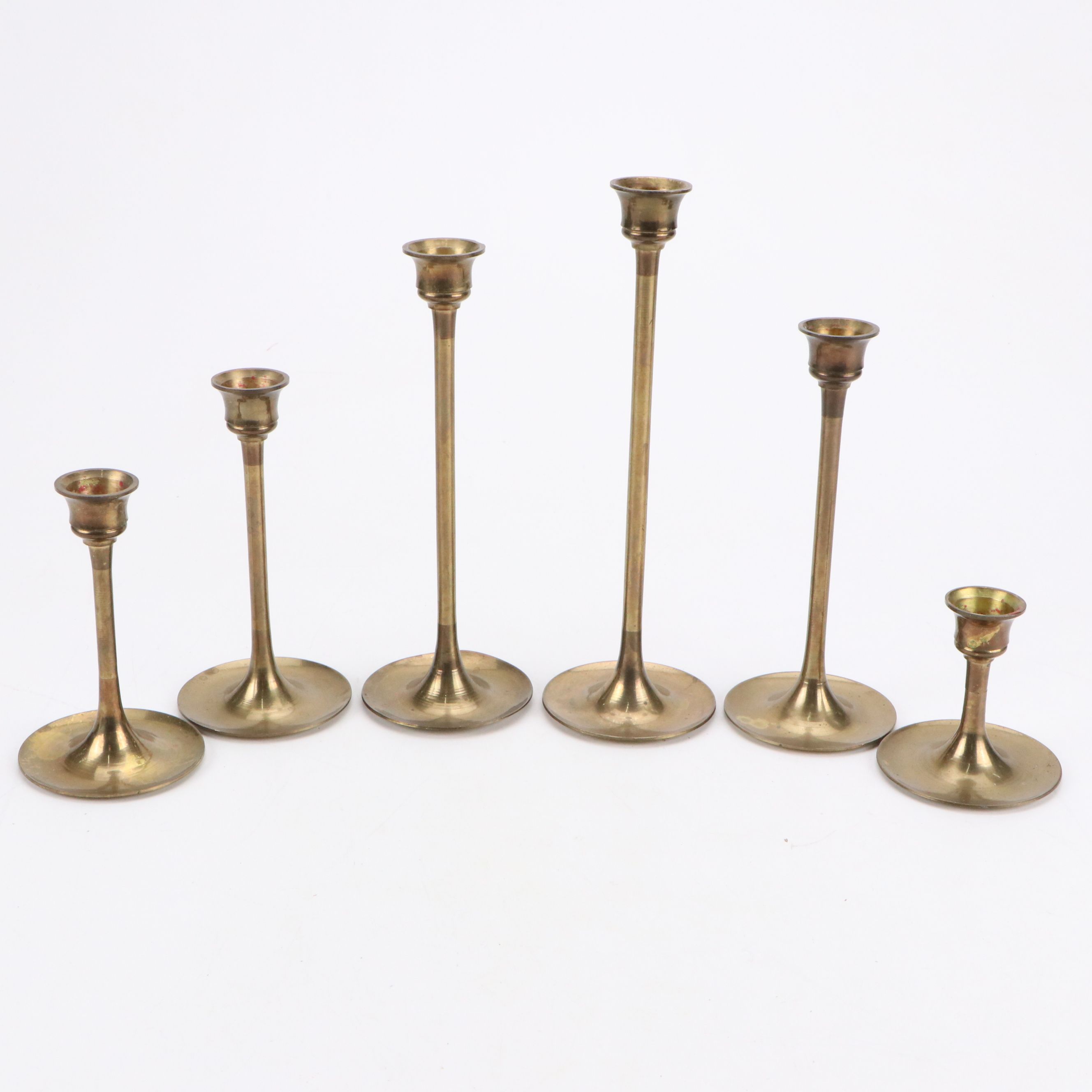 Persian Qalamdan Box with Stone Elephant and Brass Candlesticks