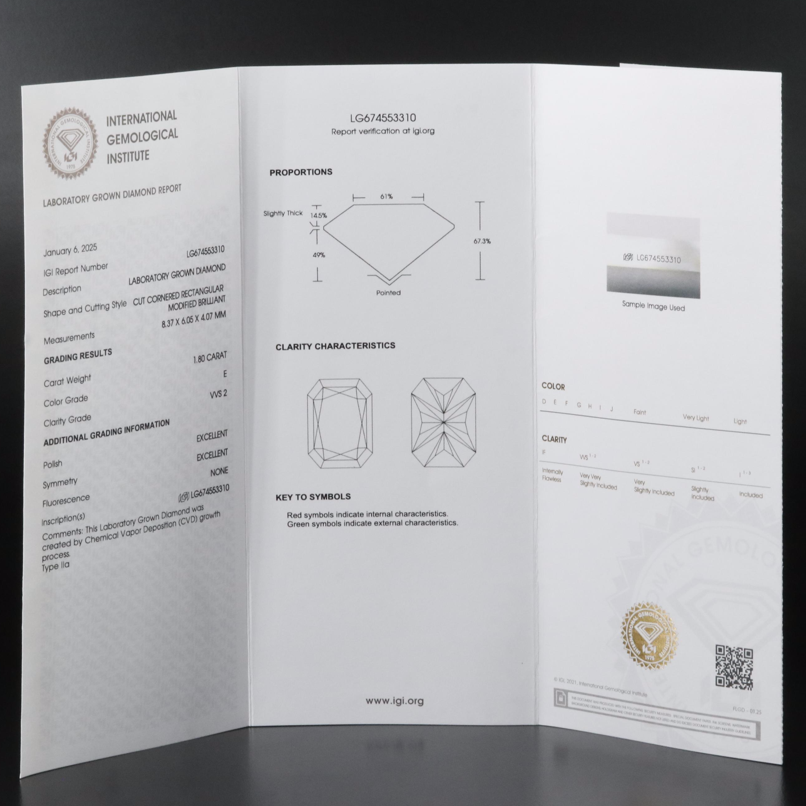 18K 1.80 CT Lab Grown Diamond Solitaire Ring with IGI Report