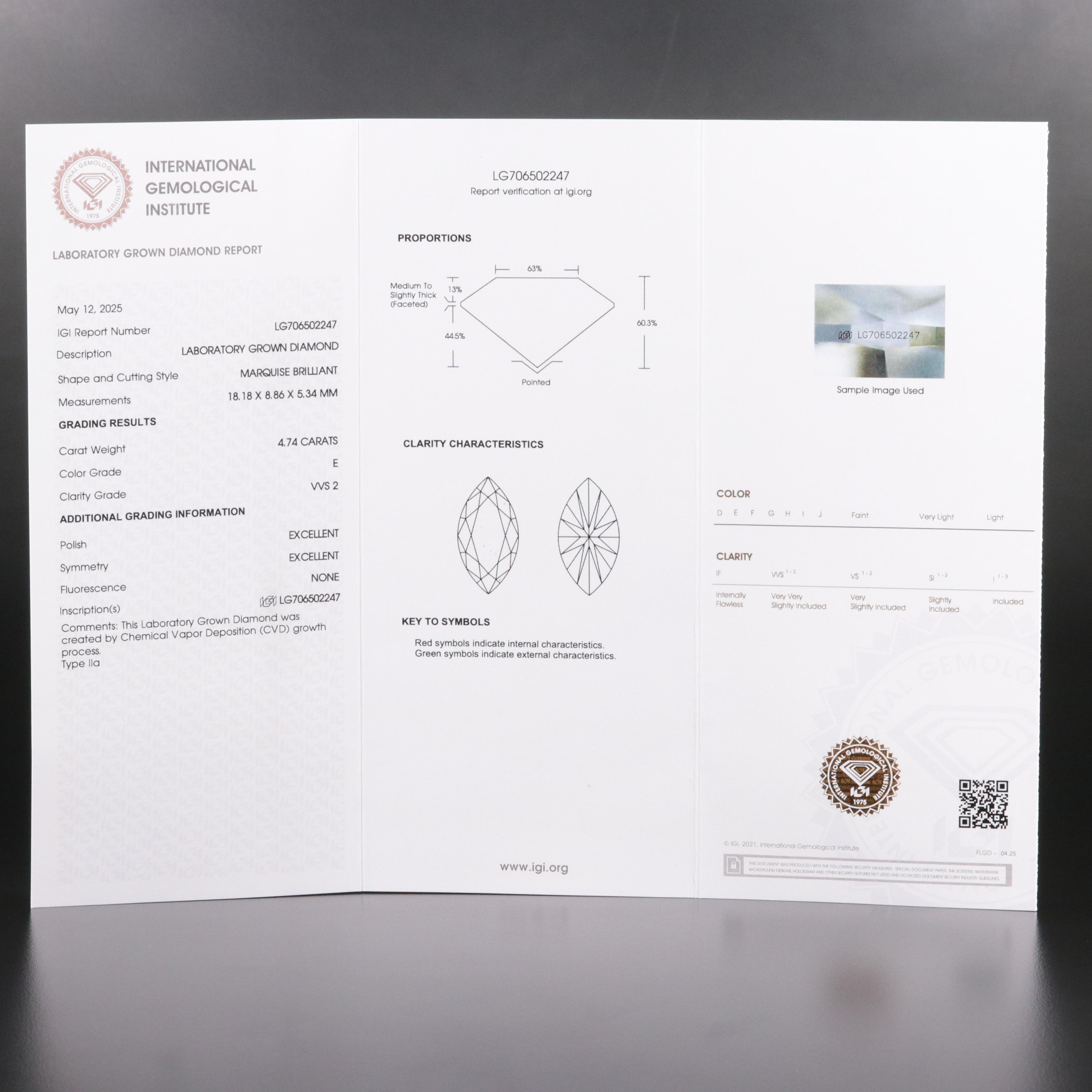 18K 4.74 CT Lab Grown Diamond Solitaire Ring with IGI Report