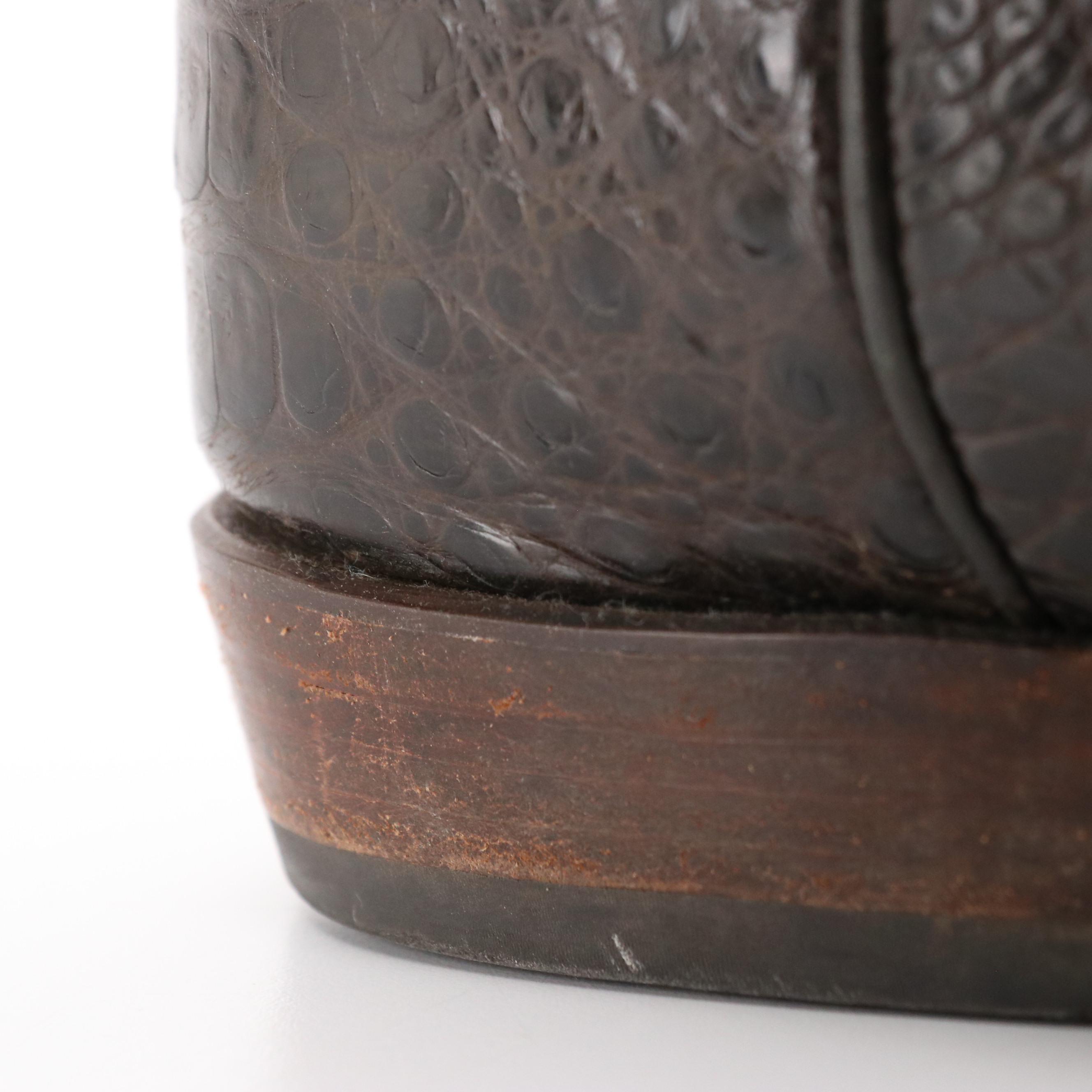 Men's Lucchese "Roper" Western Boots in Brown Caiman Leather and Tooled Cowhide