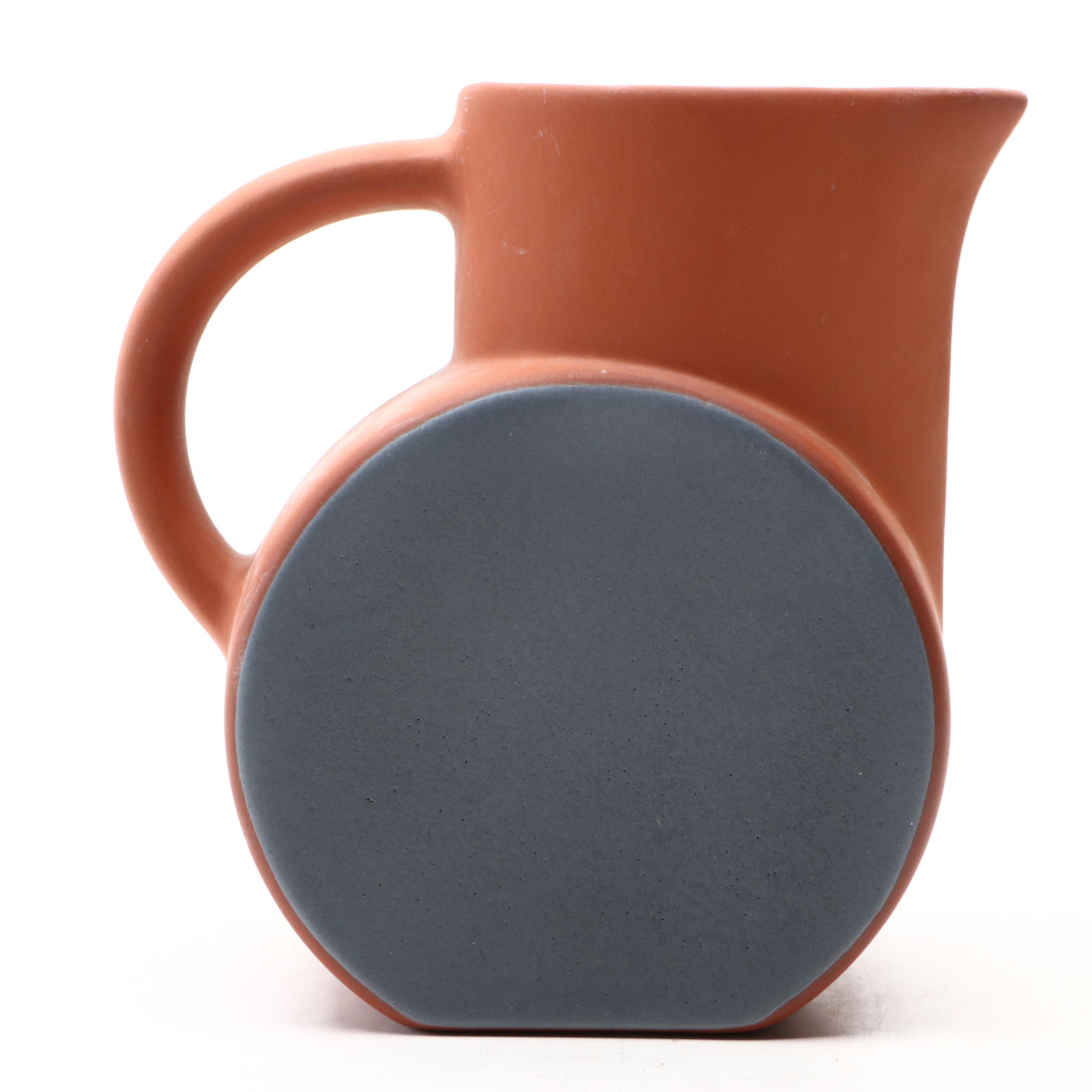 Eva Zeisel Postmodern Terracotta Pitcher with Matte Grey Glaze