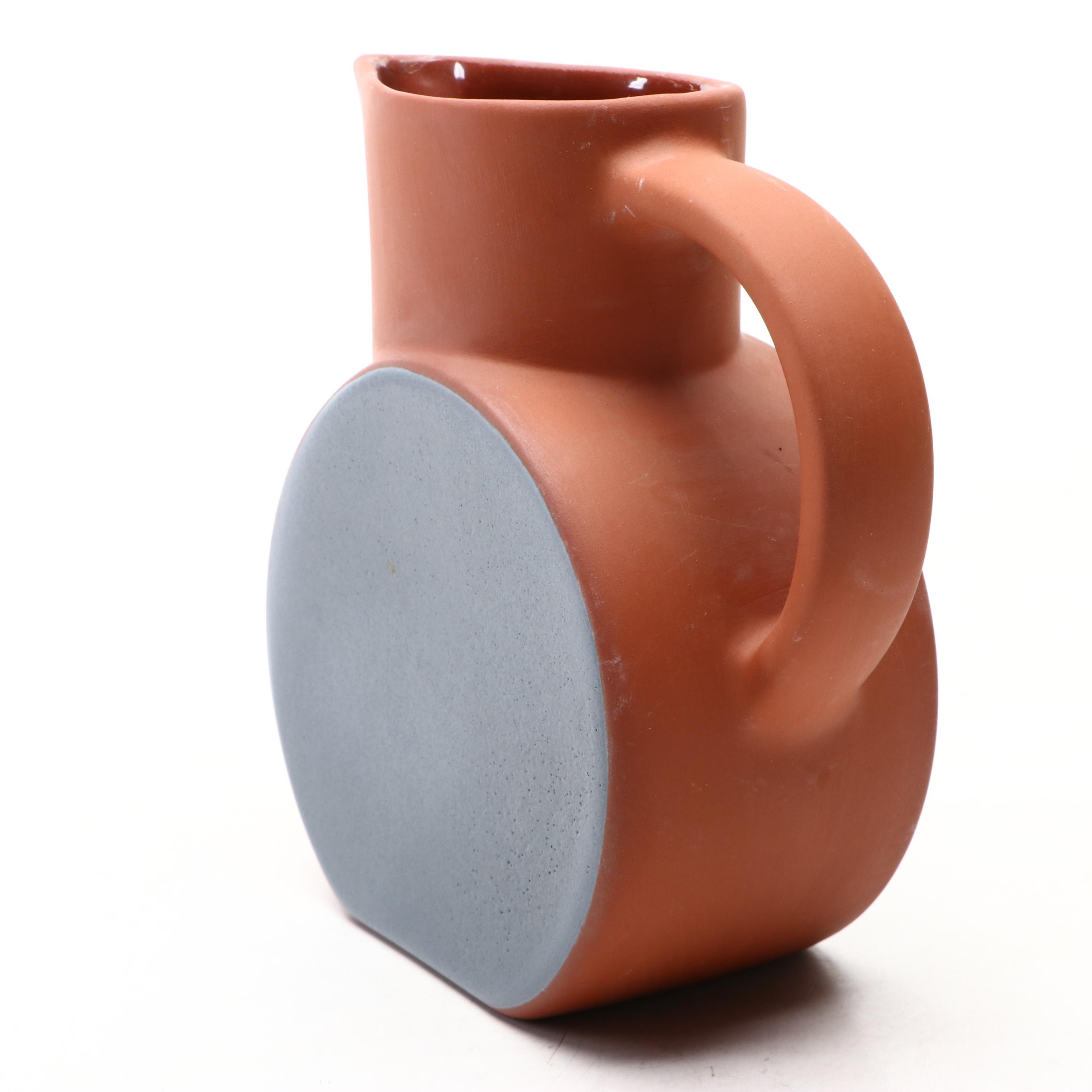 Eva Zeisel Postmodern Terracotta Pitcher with Matte Grey Glaze