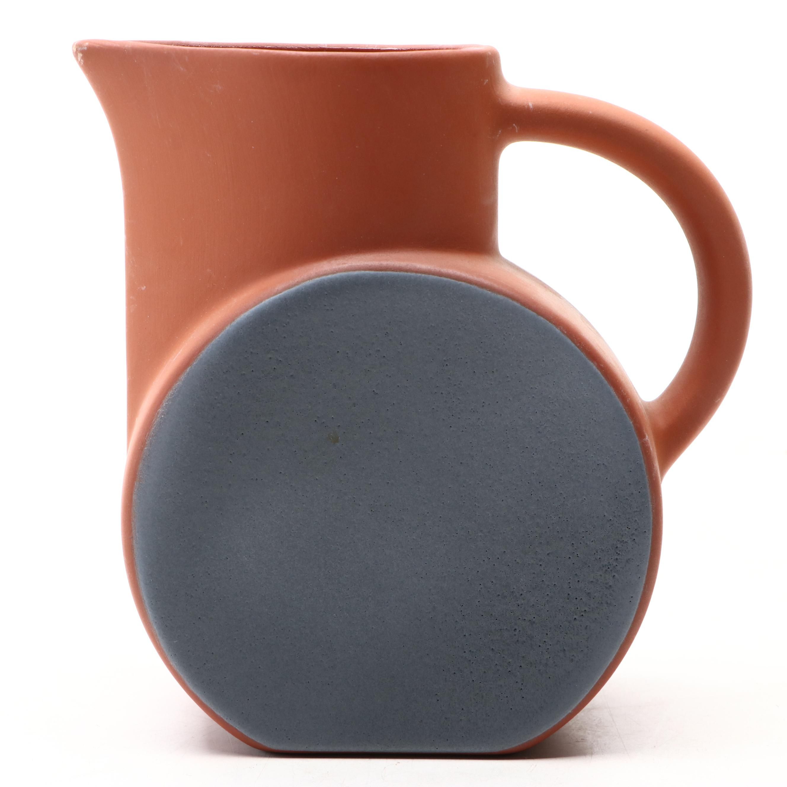Eva Zeisel Postmodern Terracotta Pitcher with Matte Grey Glaze