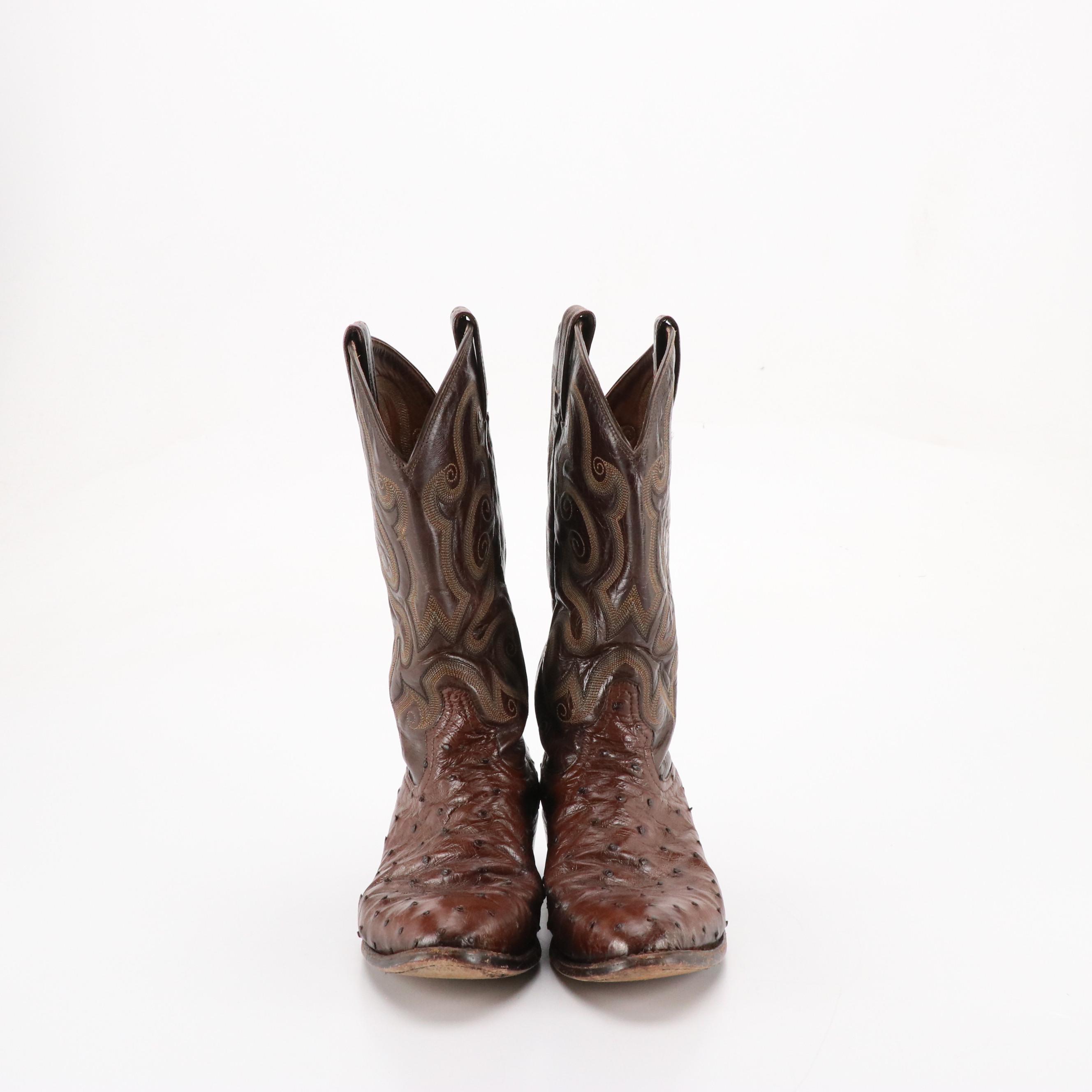 Men's Tony Lama Chocolate Brown Ostrich Leather Western Boots