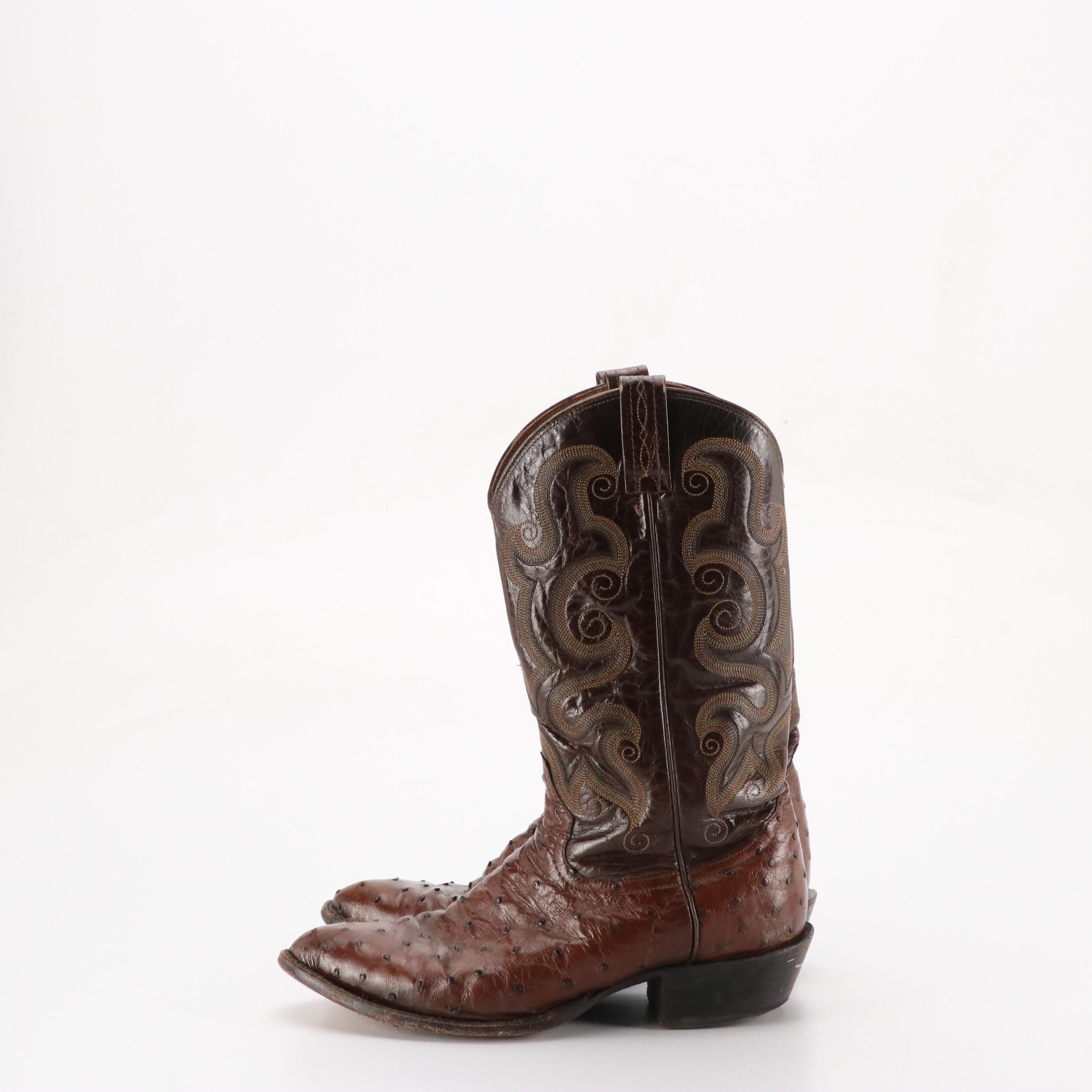 Men's Tony Lama Chocolate Brown Ostrich Leather Western Boots