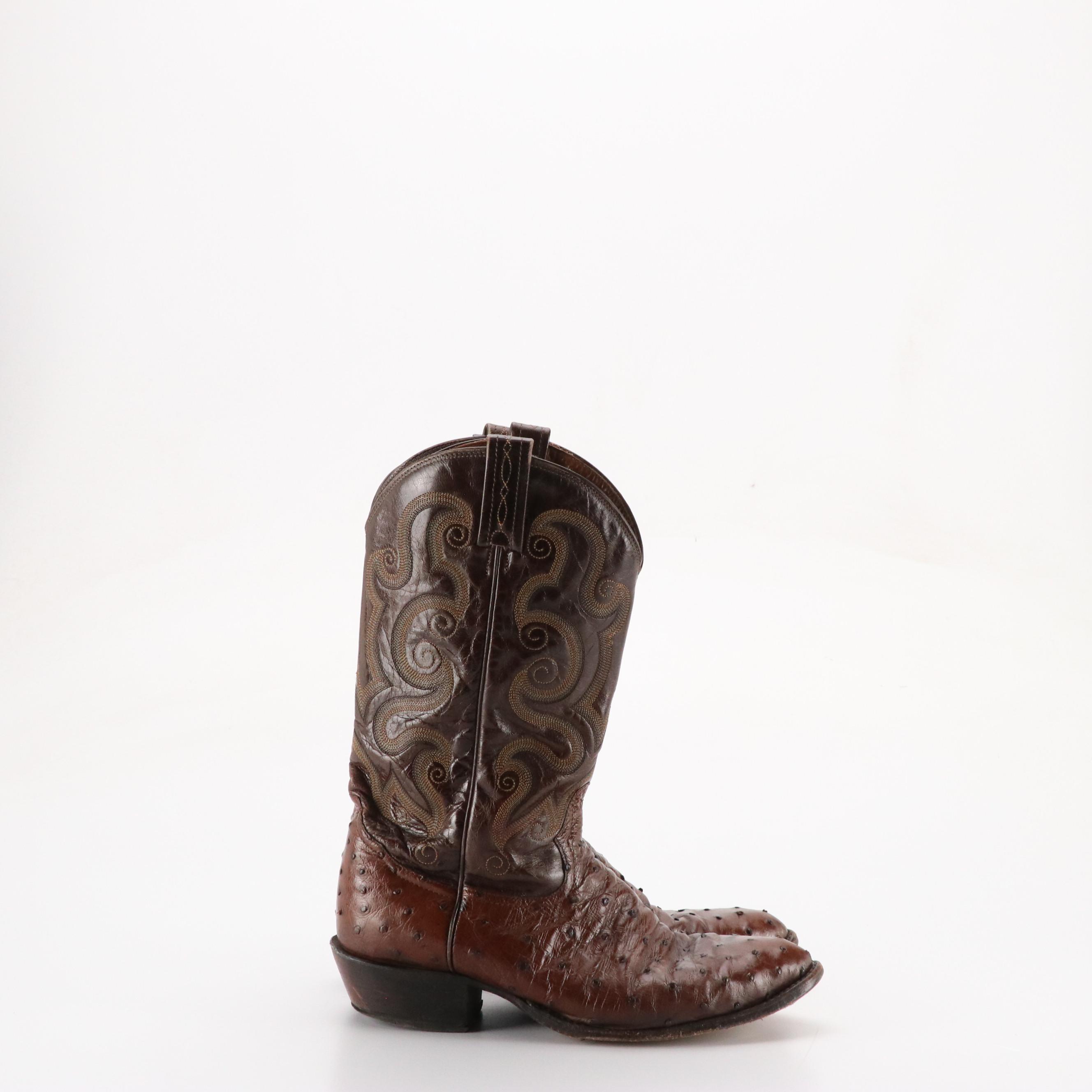 Men's Tony Lama Chocolate Brown Ostrich Leather Western Boots