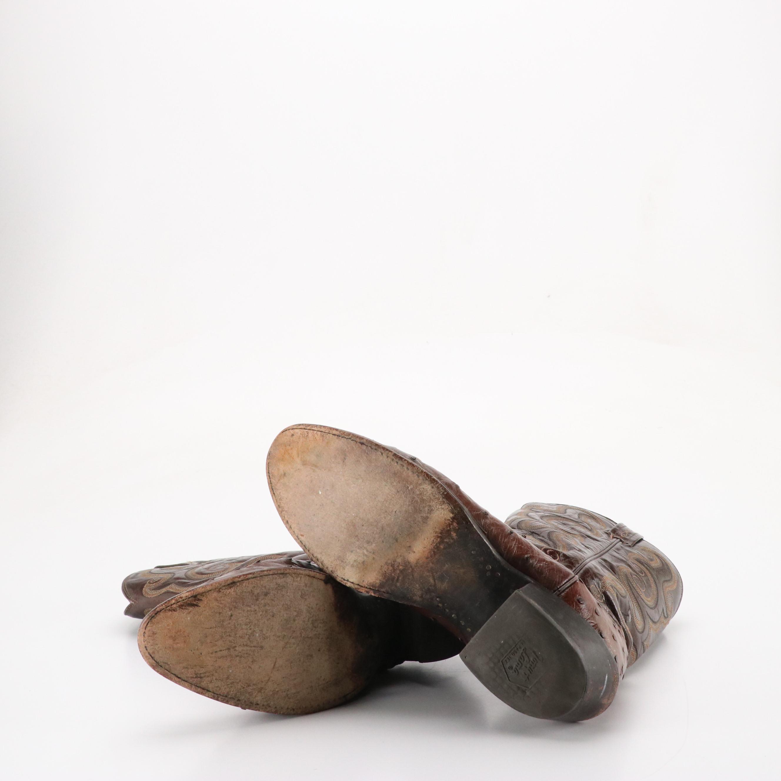 Men's Tony Lama Chocolate Brown Ostrich Leather Western Boots