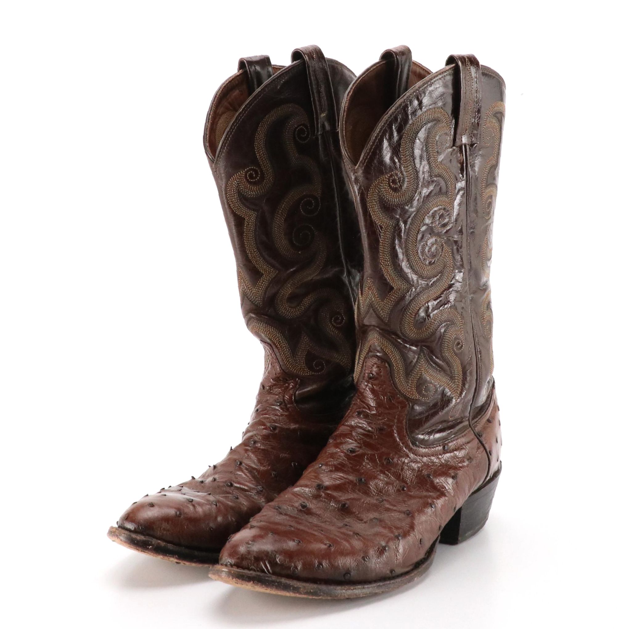 Men's Tony Lama Chocolate Brown Ostrich Leather Western Boots
