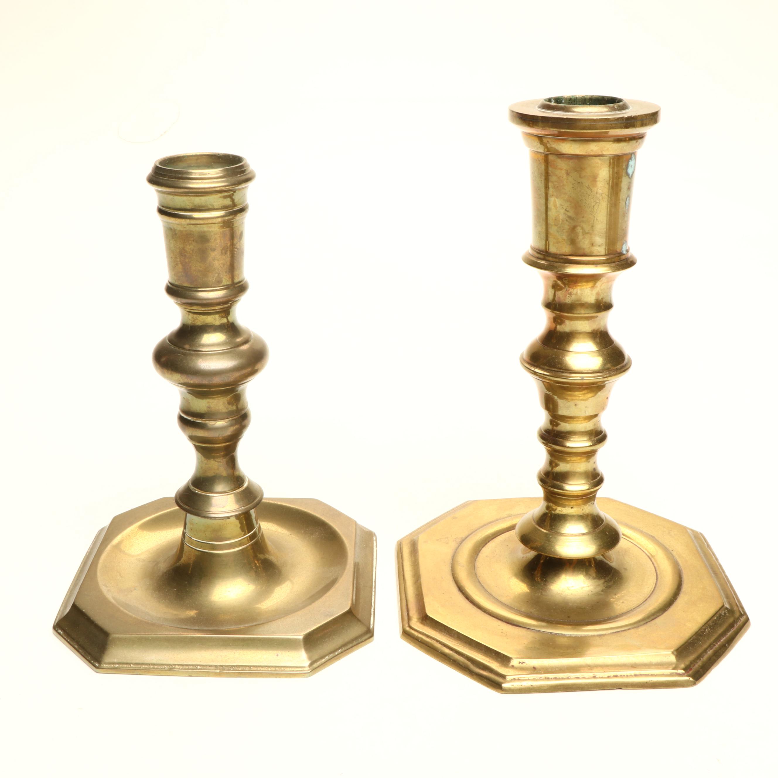 Indian Spun Brass Candlesticks, with Vases and Basket