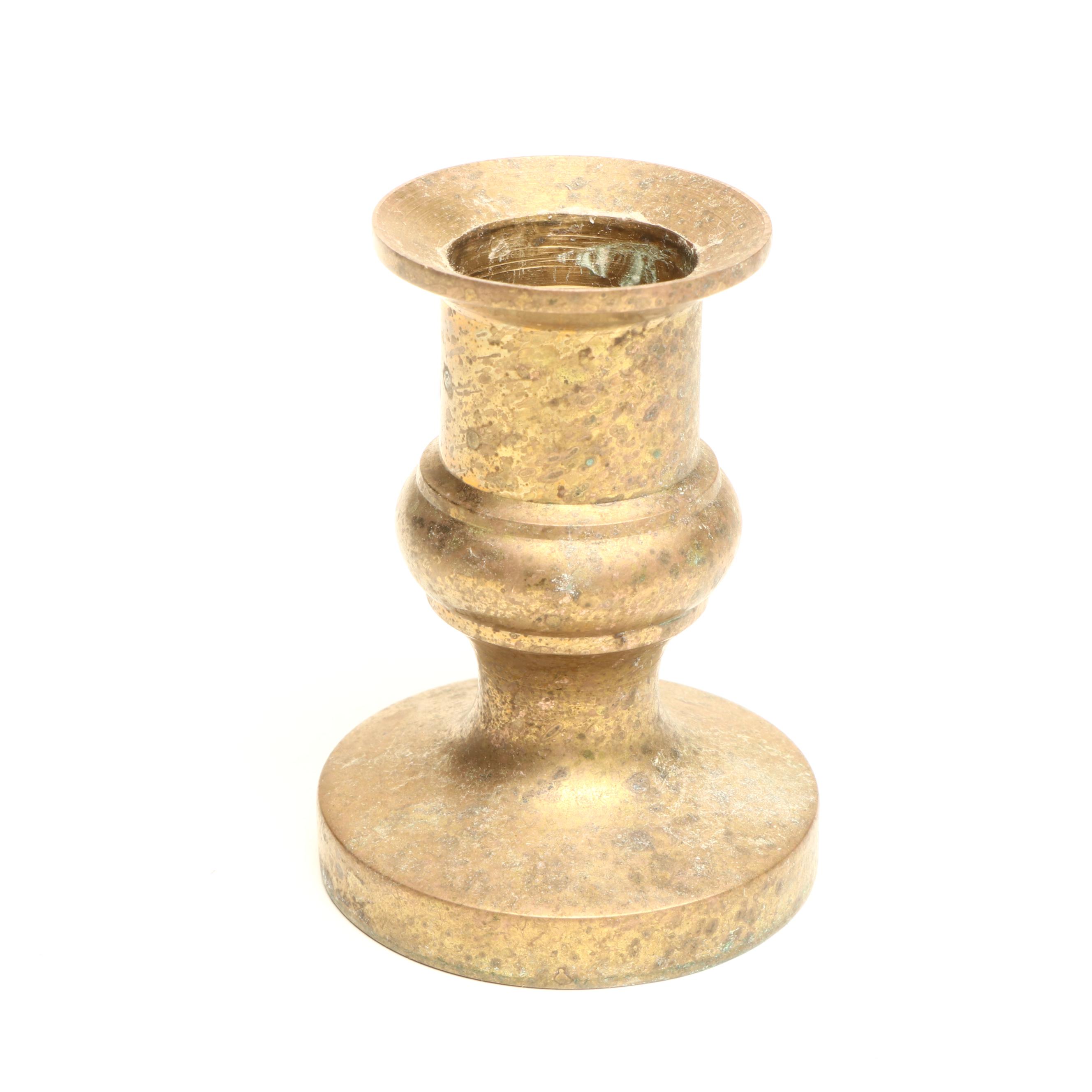 Indian Spun Brass Candlesticks, with Vases and Basket