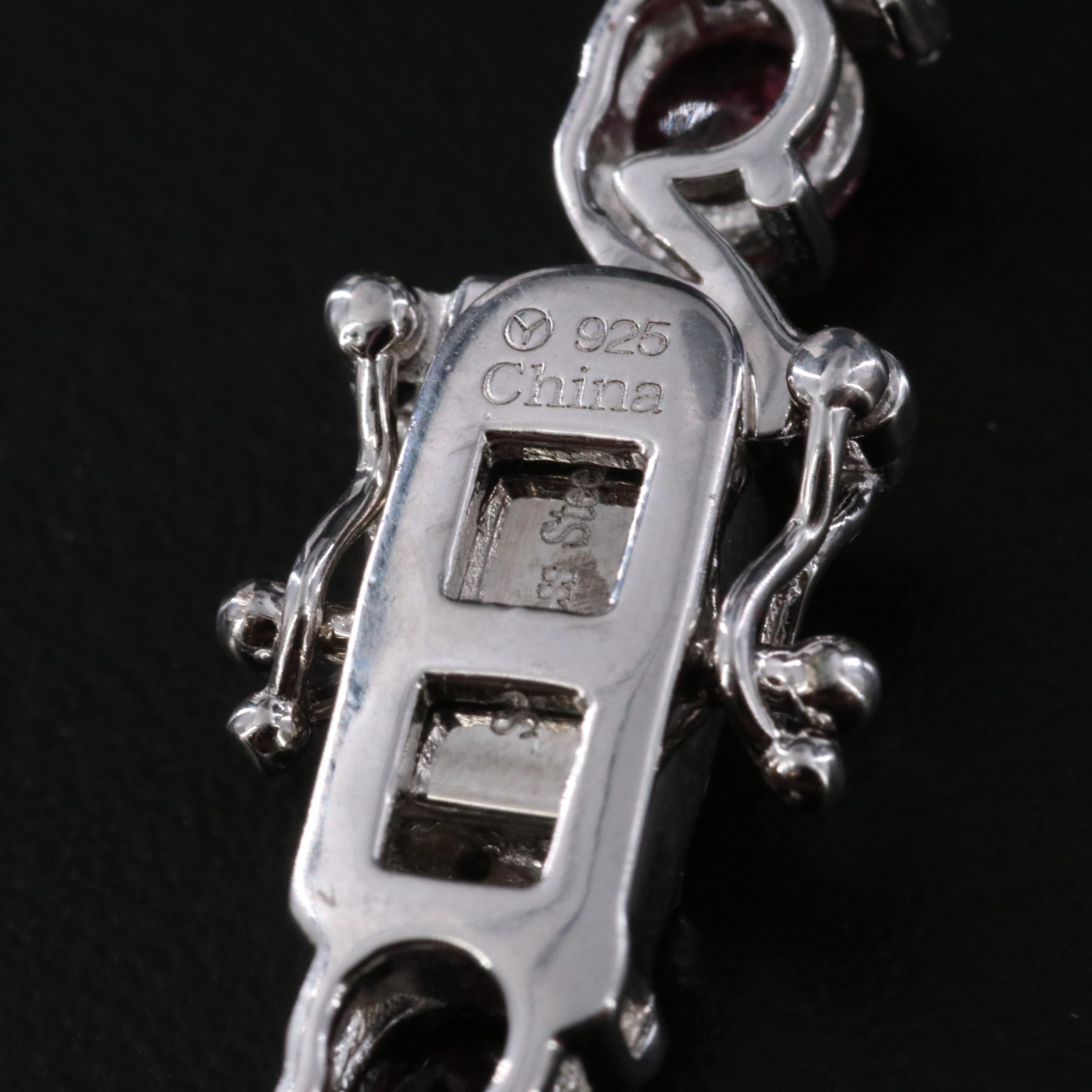 Sterling Tourmaline and White Zircon Bracelet with Pendant Necklace