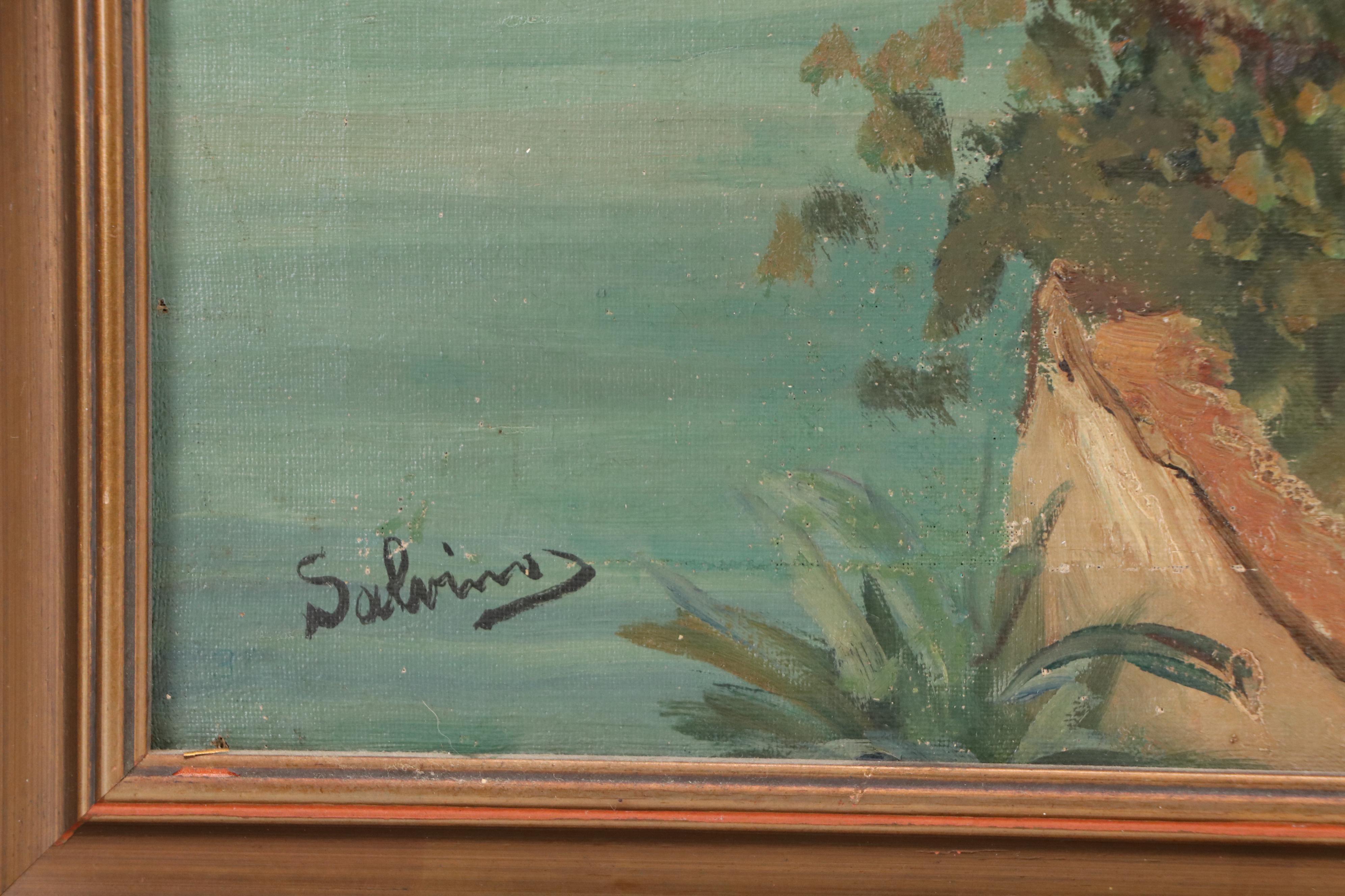 Salvino Mediterranean Coastal Oil Painting with Tuscan Style Gardens