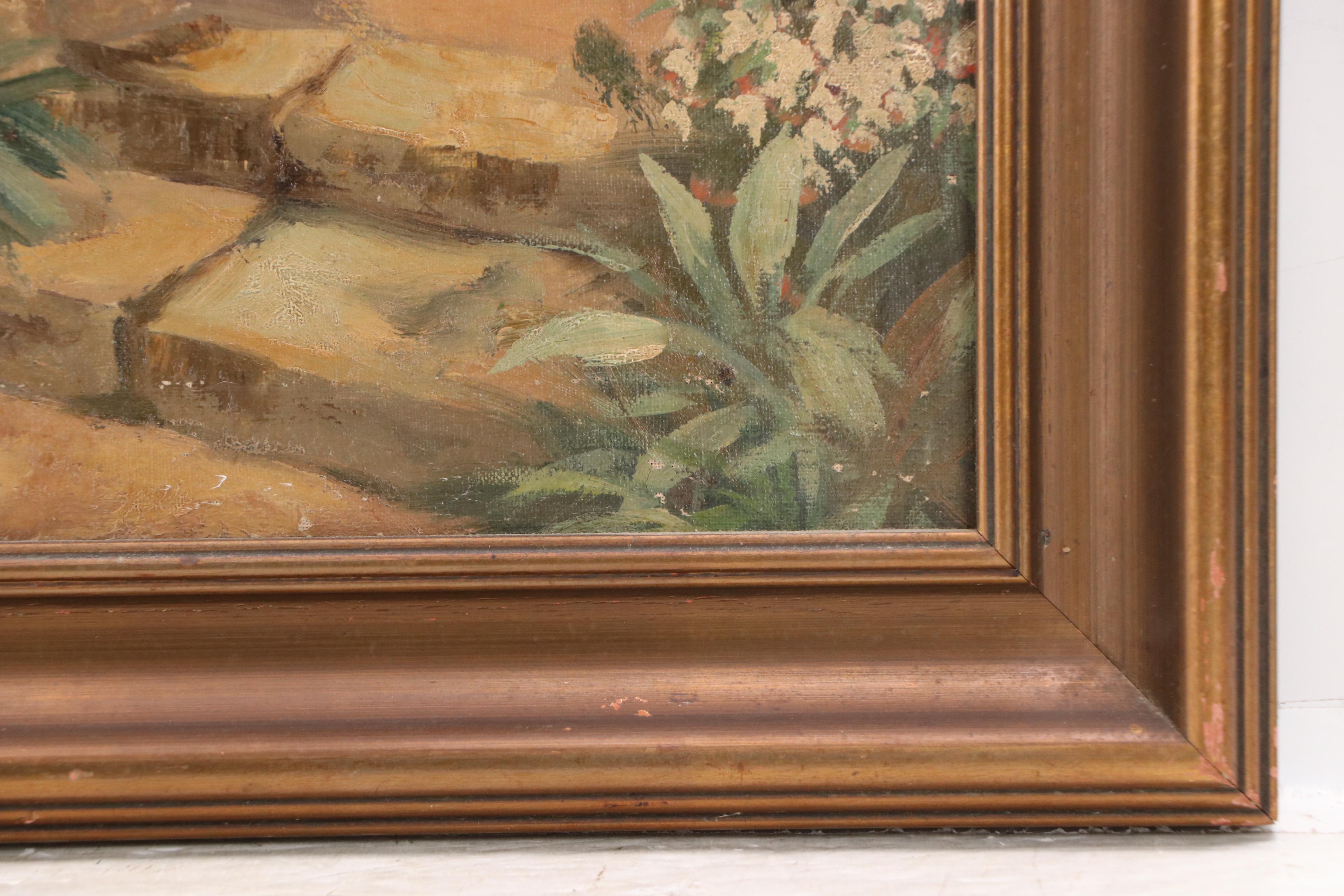 Salvino Mediterranean Coastal Oil Painting with Tuscan Style Gardens