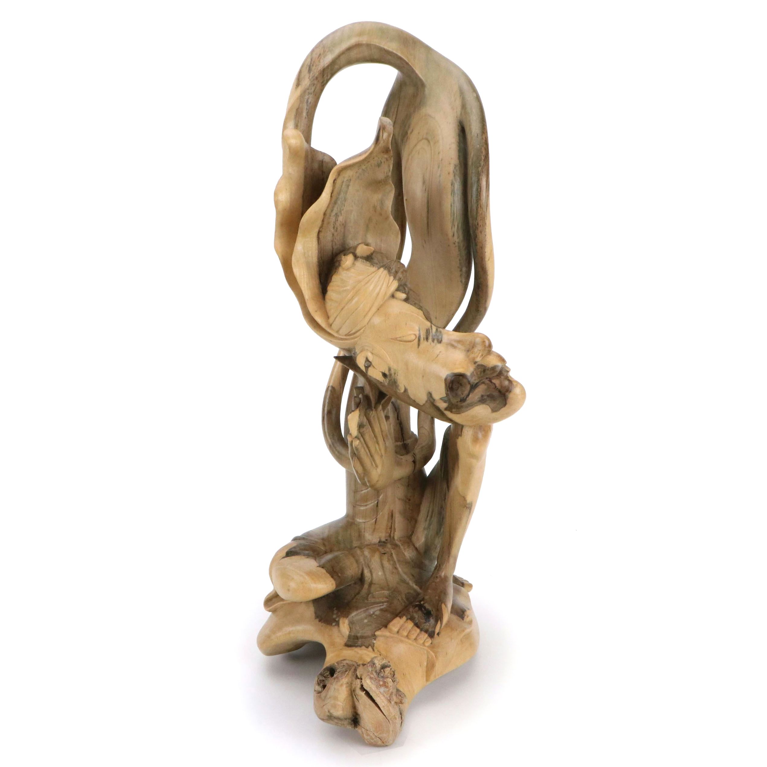 Abstract Praying Figure Carved Cedar Wood Sculpture
