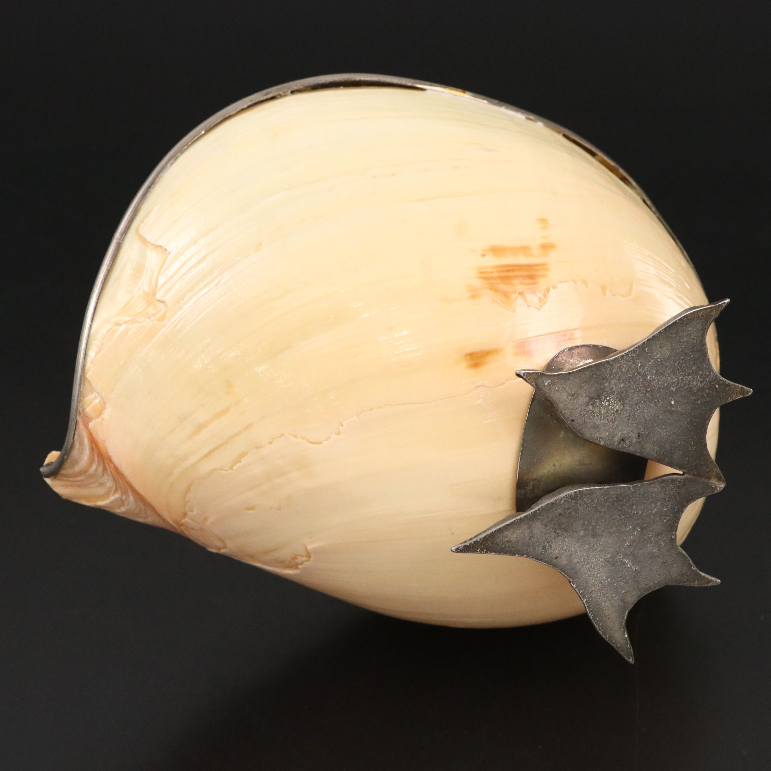 Handcrafted Cast Metal Duck with Giant Tun Seashell Body