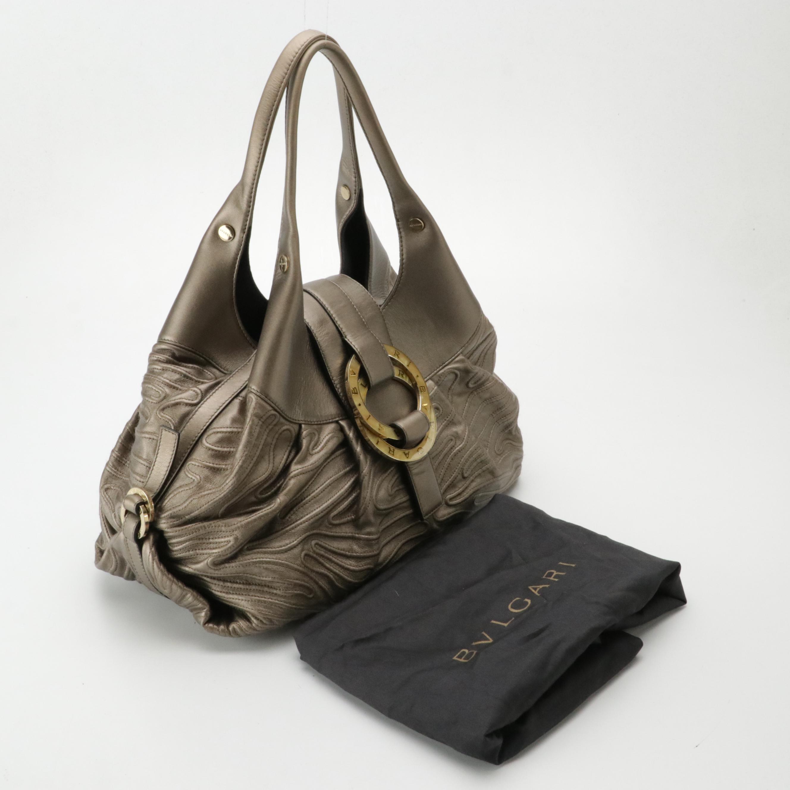 BVLGARI "Chandra Labyrinth" Hobo Shoulder Bag in Swirl-Stitched Metallic Leather