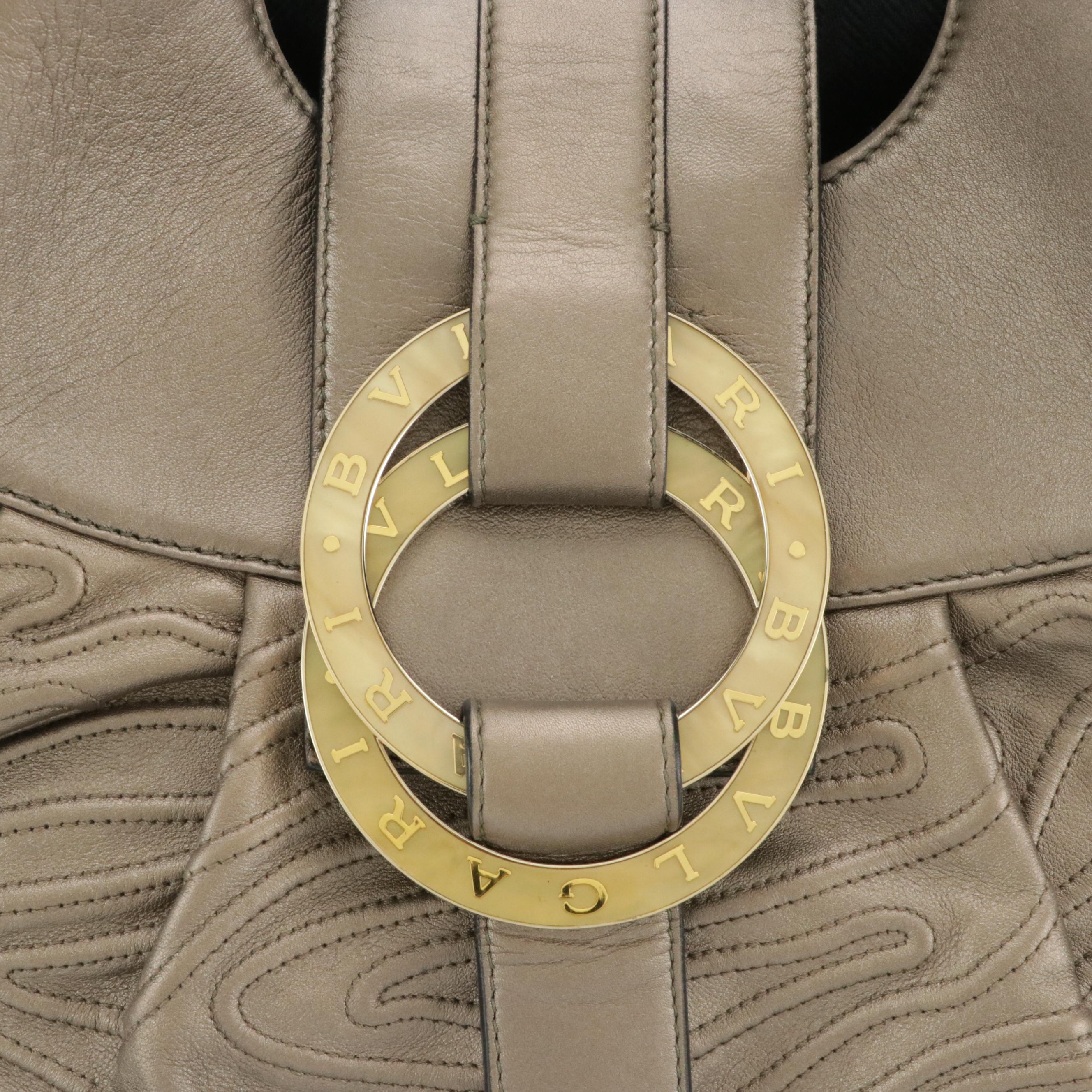 BVLGARI "Chandra Labyrinth" Hobo Shoulder Bag in Swirl-Stitched Metallic Leather