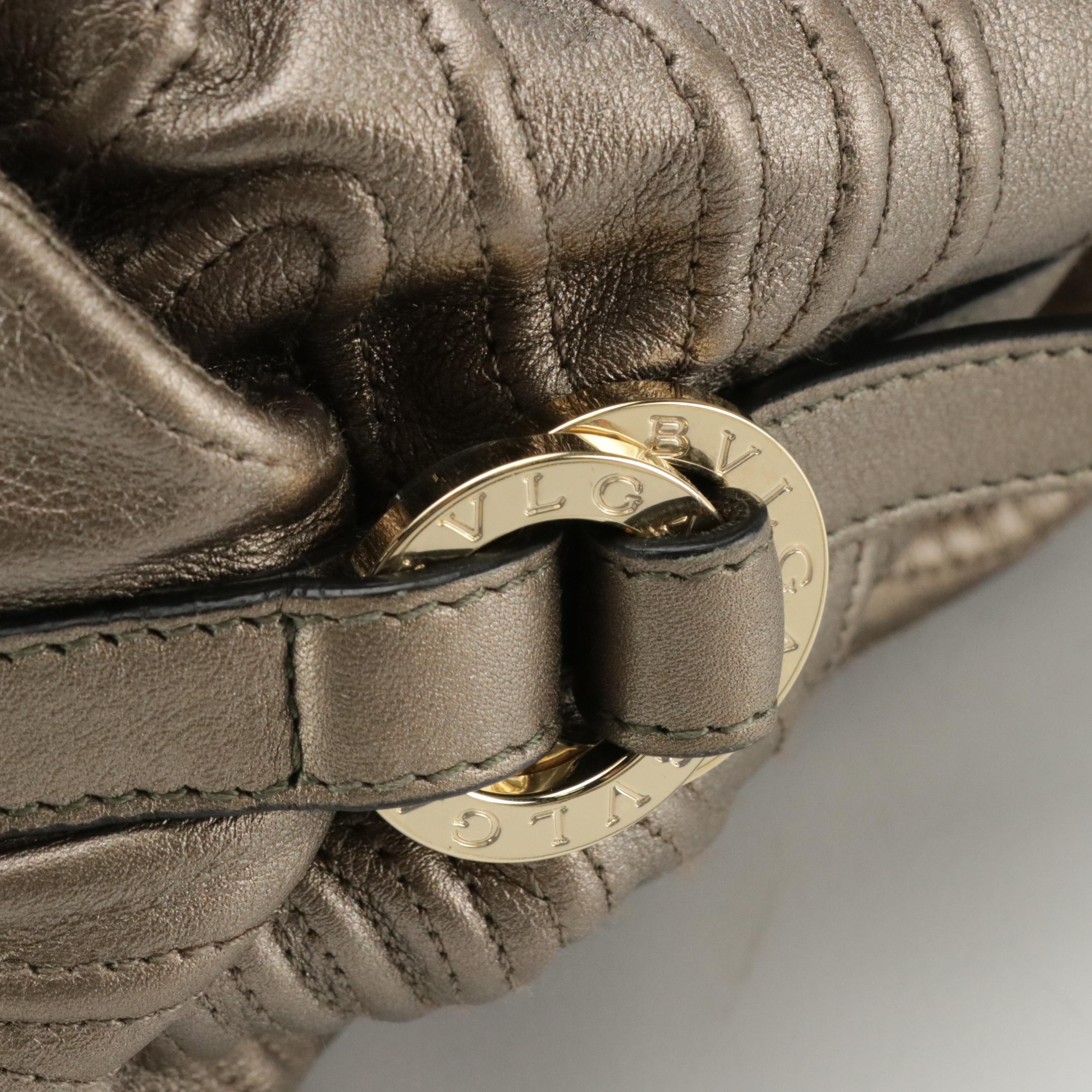 BVLGARI "Chandra Labyrinth" Hobo Shoulder Bag in Swirl-Stitched Metallic Leather