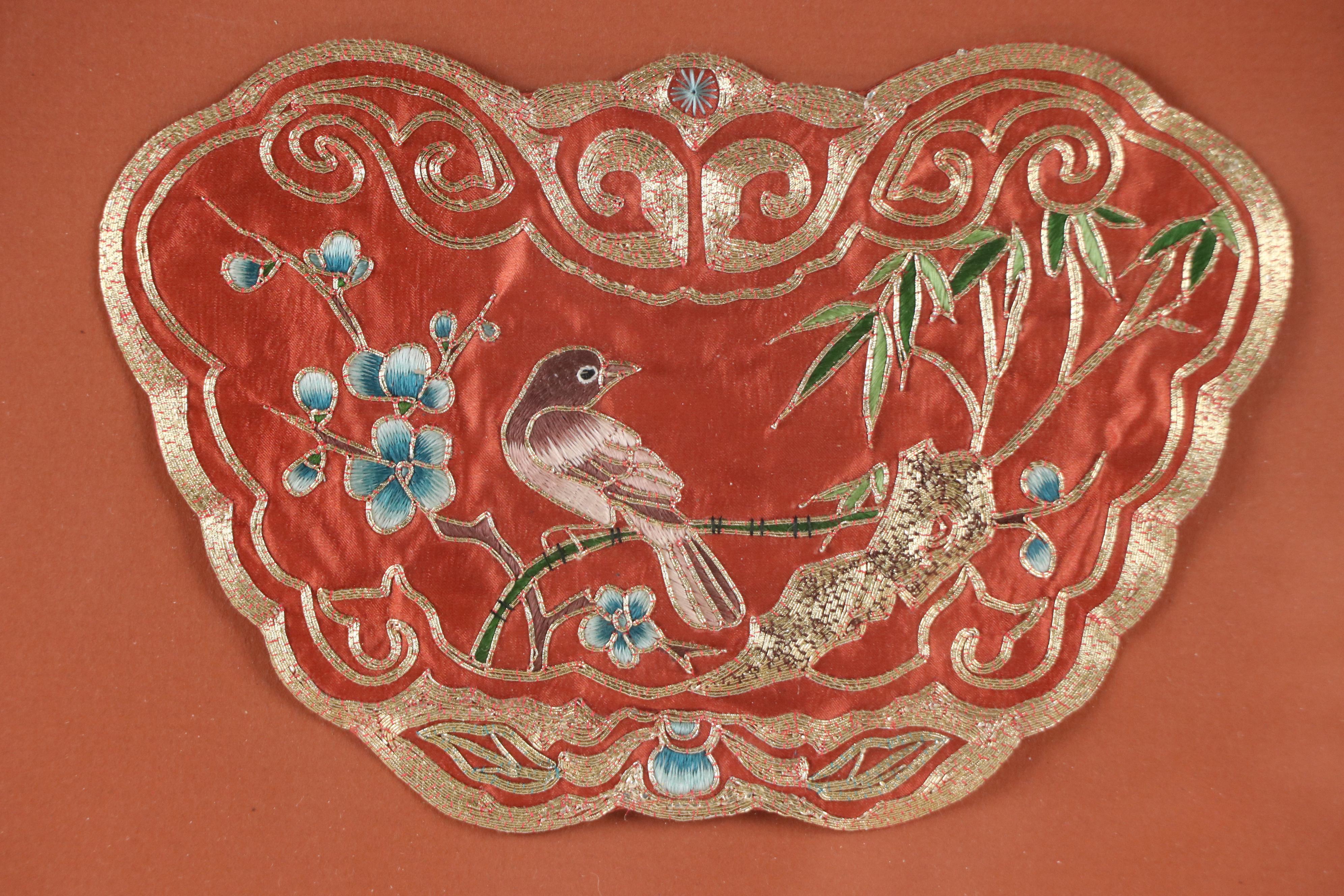 Embroidered Chinese Style Doily with Bird and Flowers