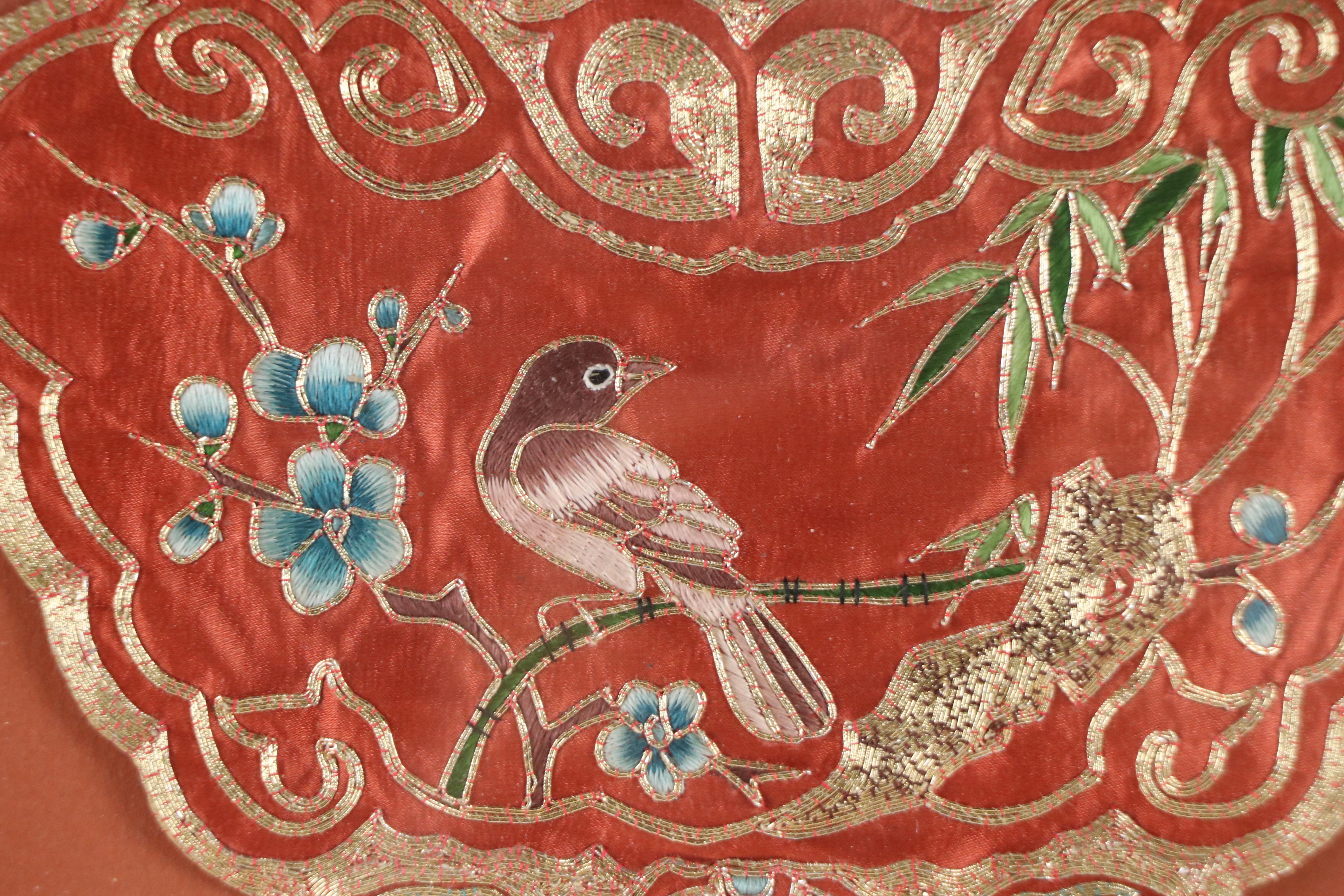 Embroidered Chinese Style Doily with Bird and Flowers