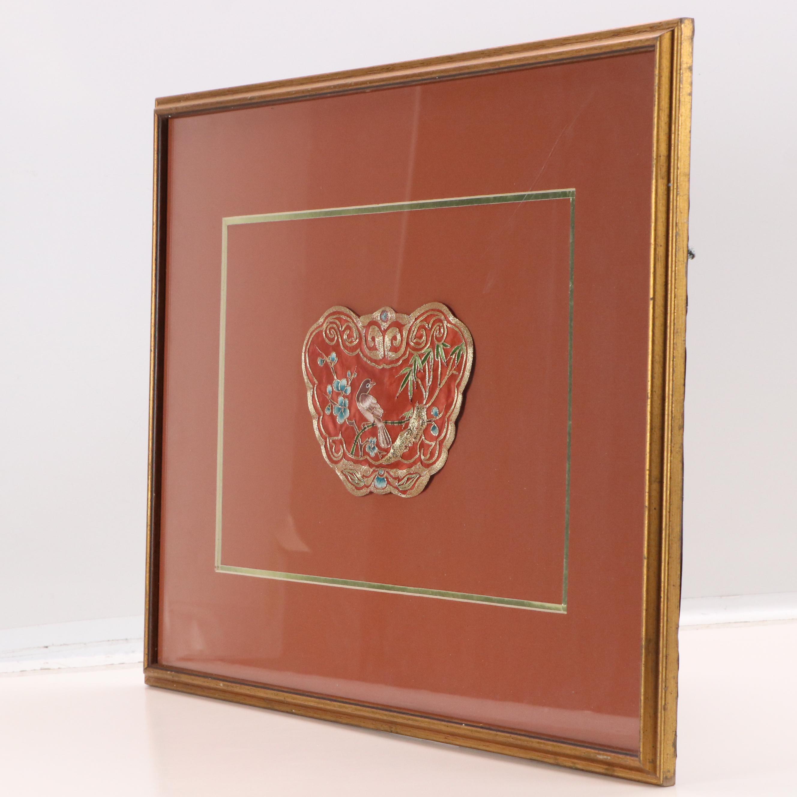 Embroidered Chinese Style Doily with Bird and Flowers