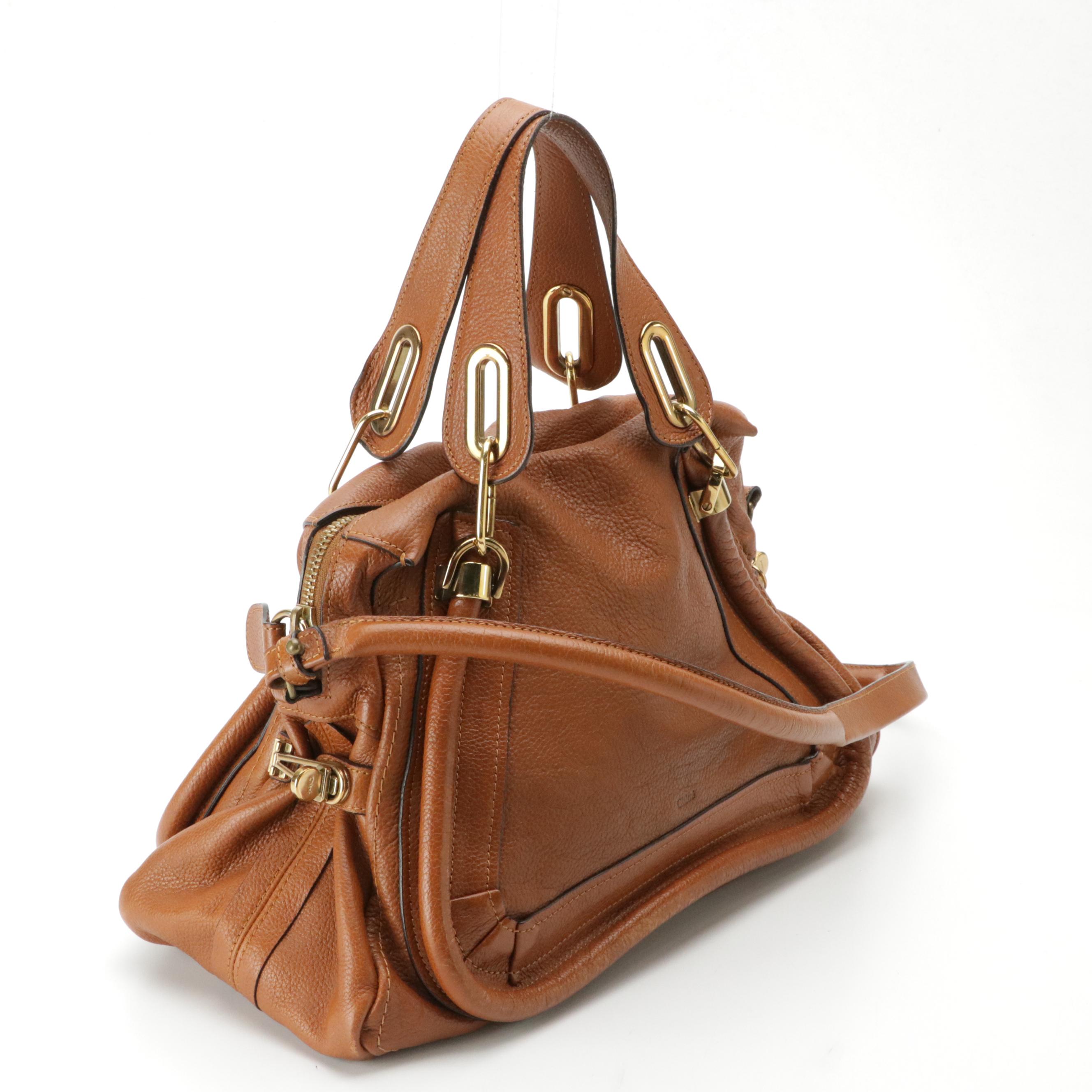 Chloé Marcie Two-Way Bag in Saddle-Stitched Brown Leather