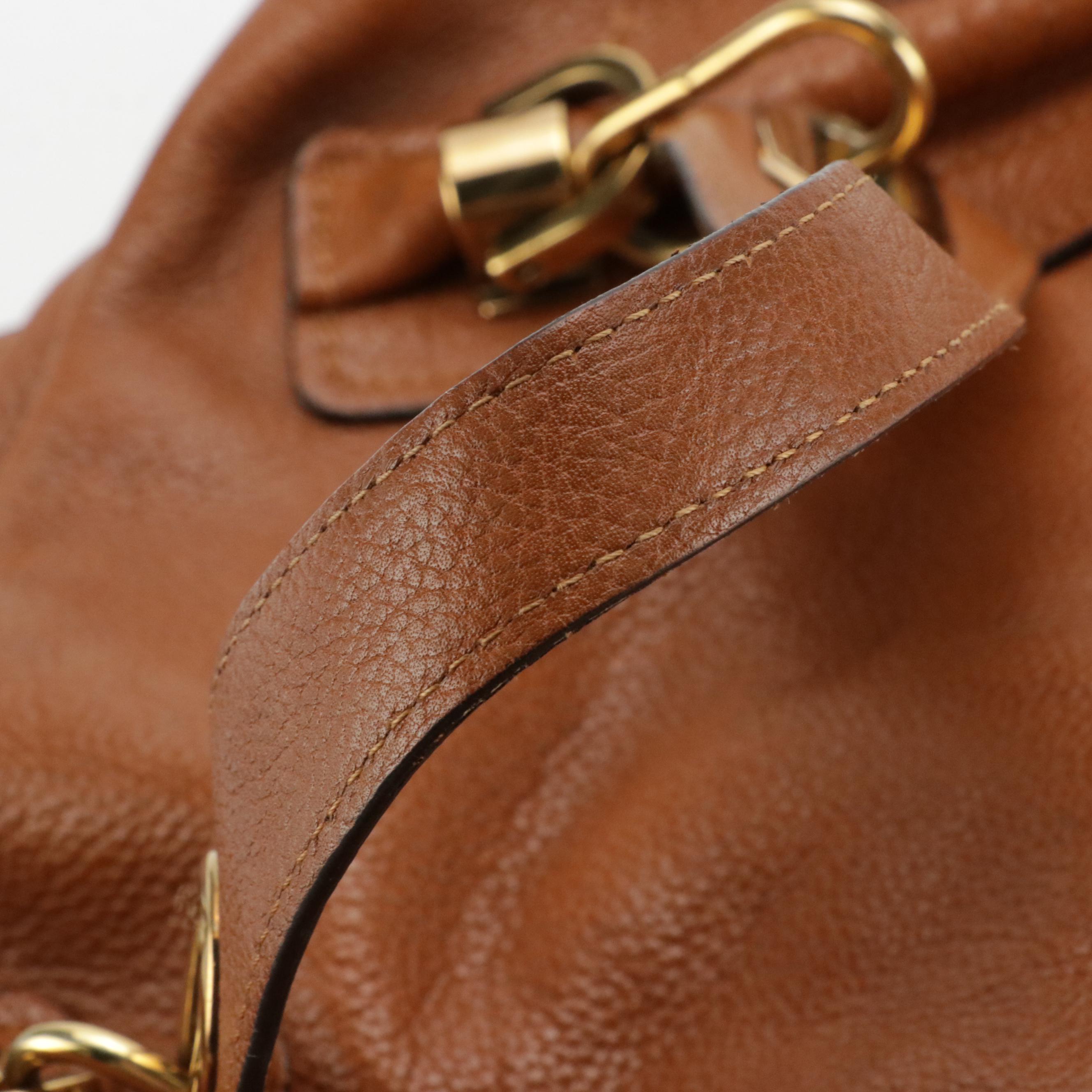 Chloé Marcie Two-Way Bag in Saddle-Stitched Brown Leather