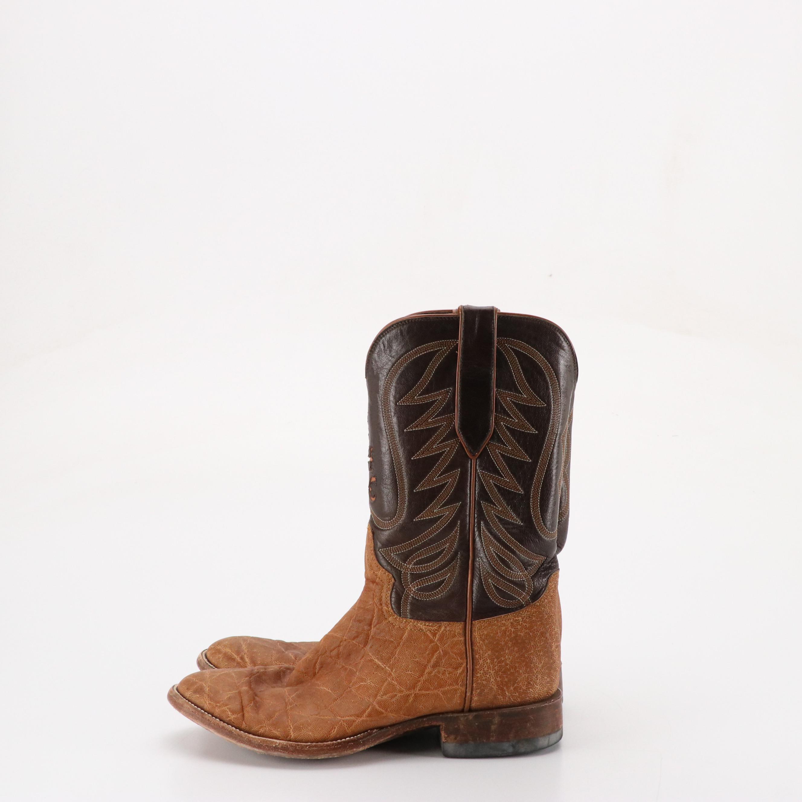Mario Garcia Vintage Brown Leather Western Boots with Monogrammed Details