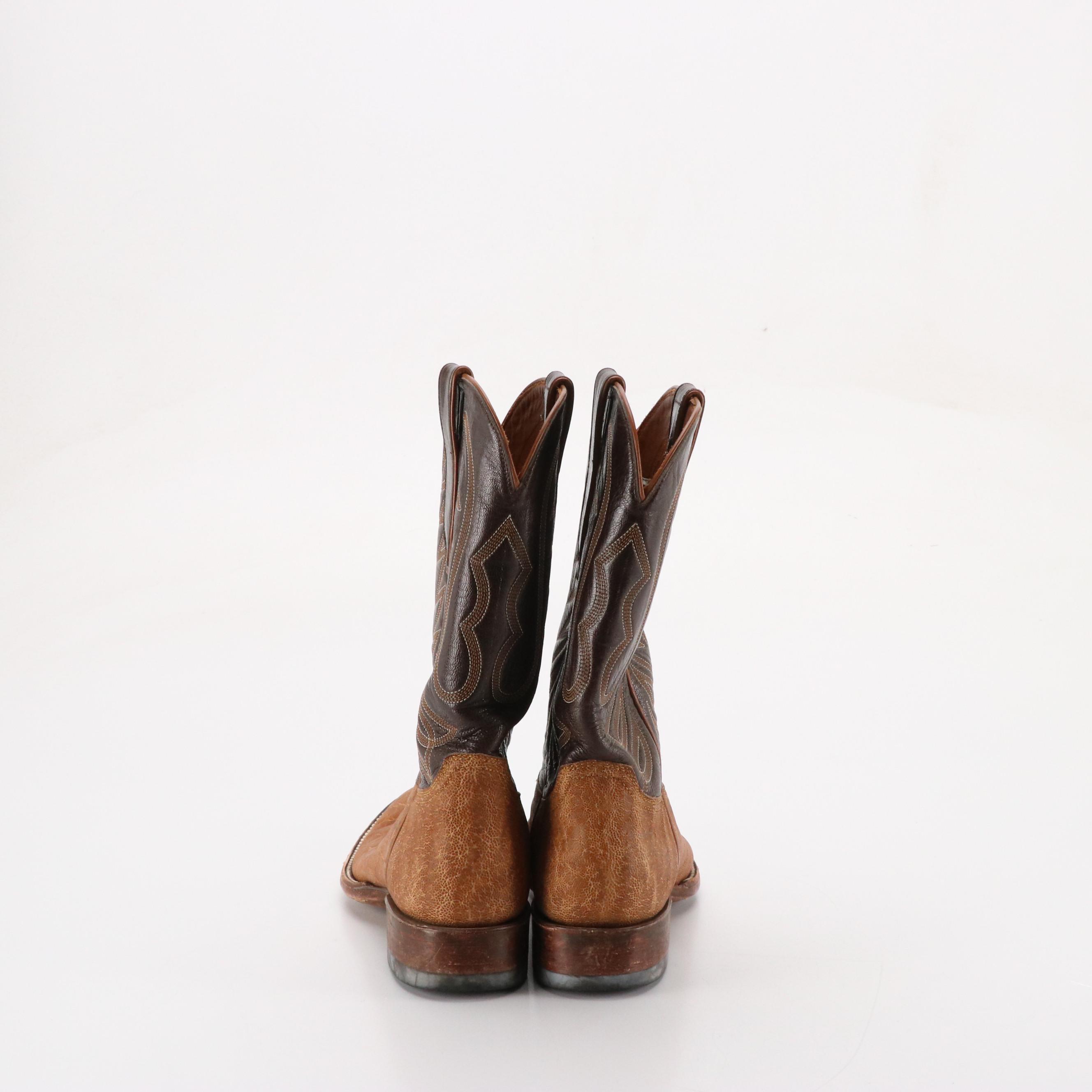 Mario Garcia Vintage Brown Leather Western Boots with Monogrammed Details