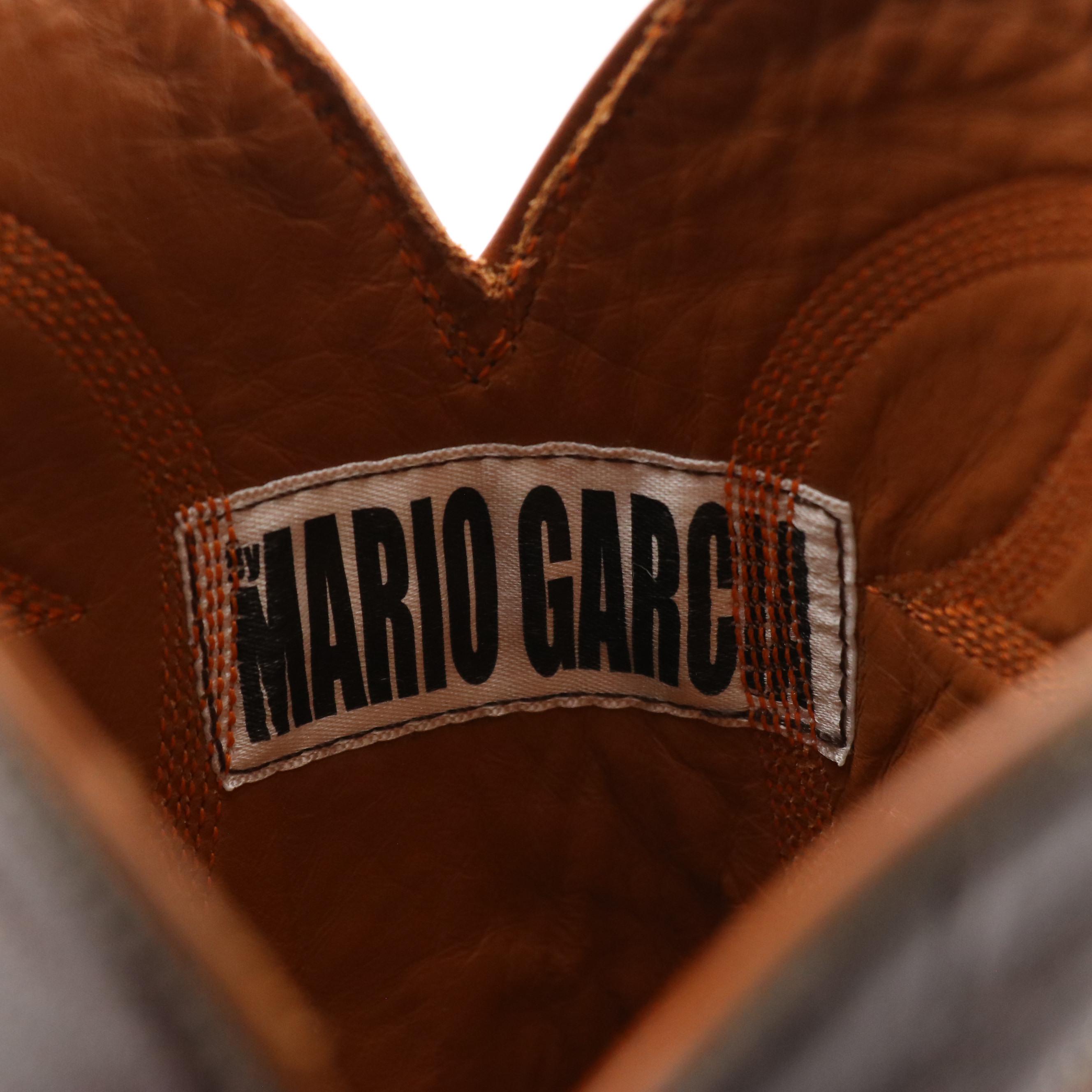Mario Garcia Vintage Brown Leather Western Boots with Monogrammed Details