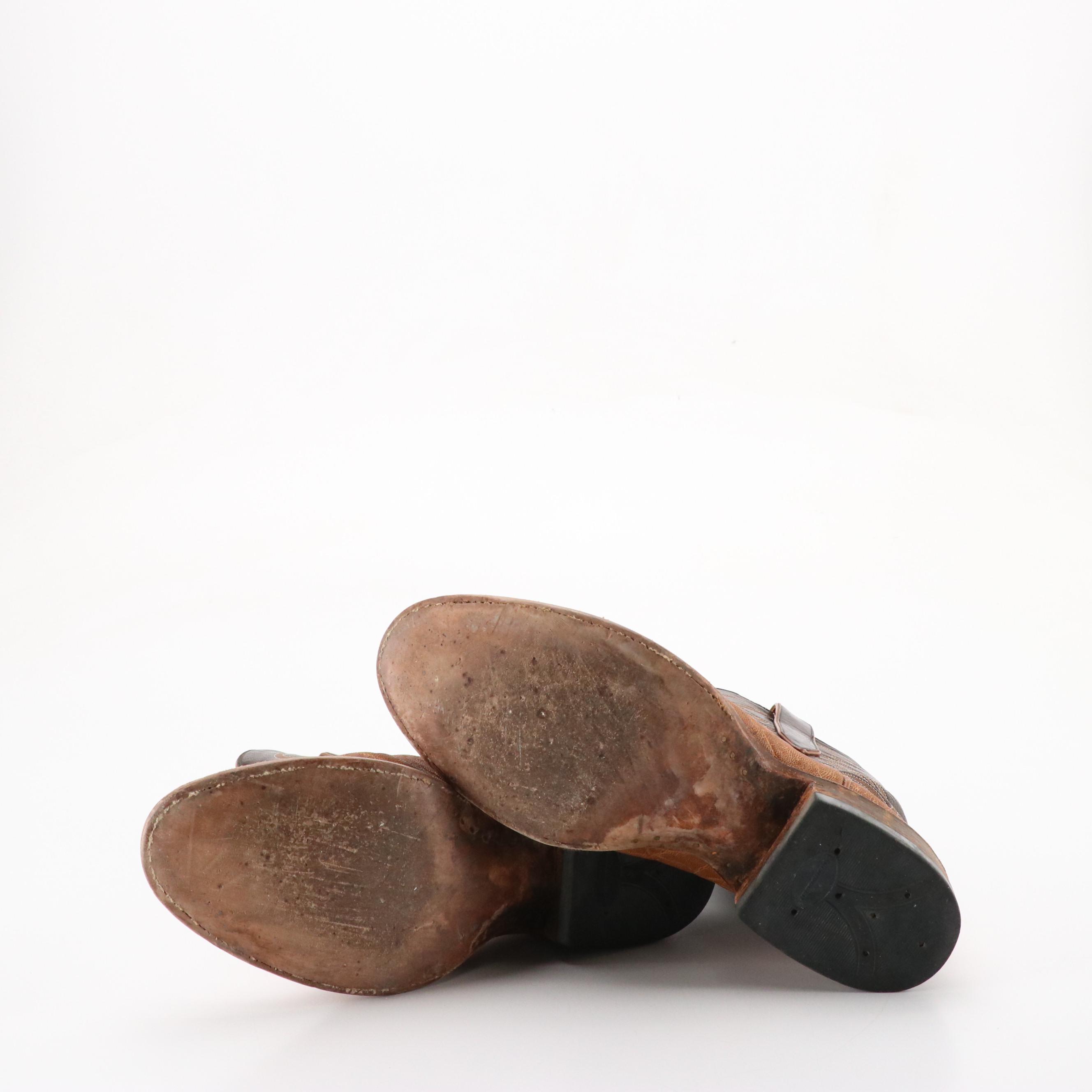 Mario Garcia Vintage Brown Leather Western Boots with Monogrammed Details