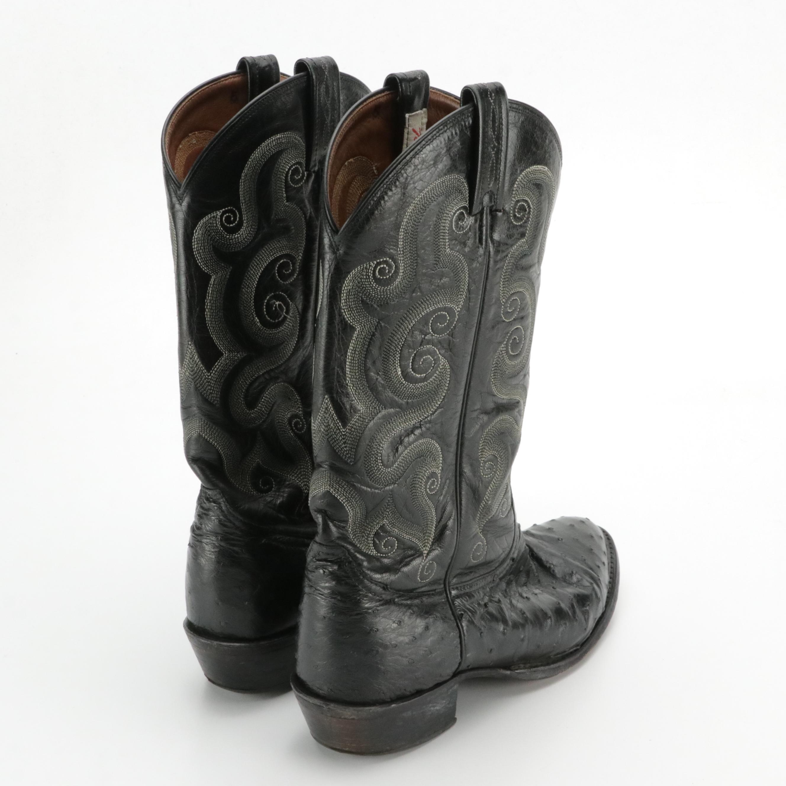 Men's Tony Lama Black Ostrich Leather Western Boots