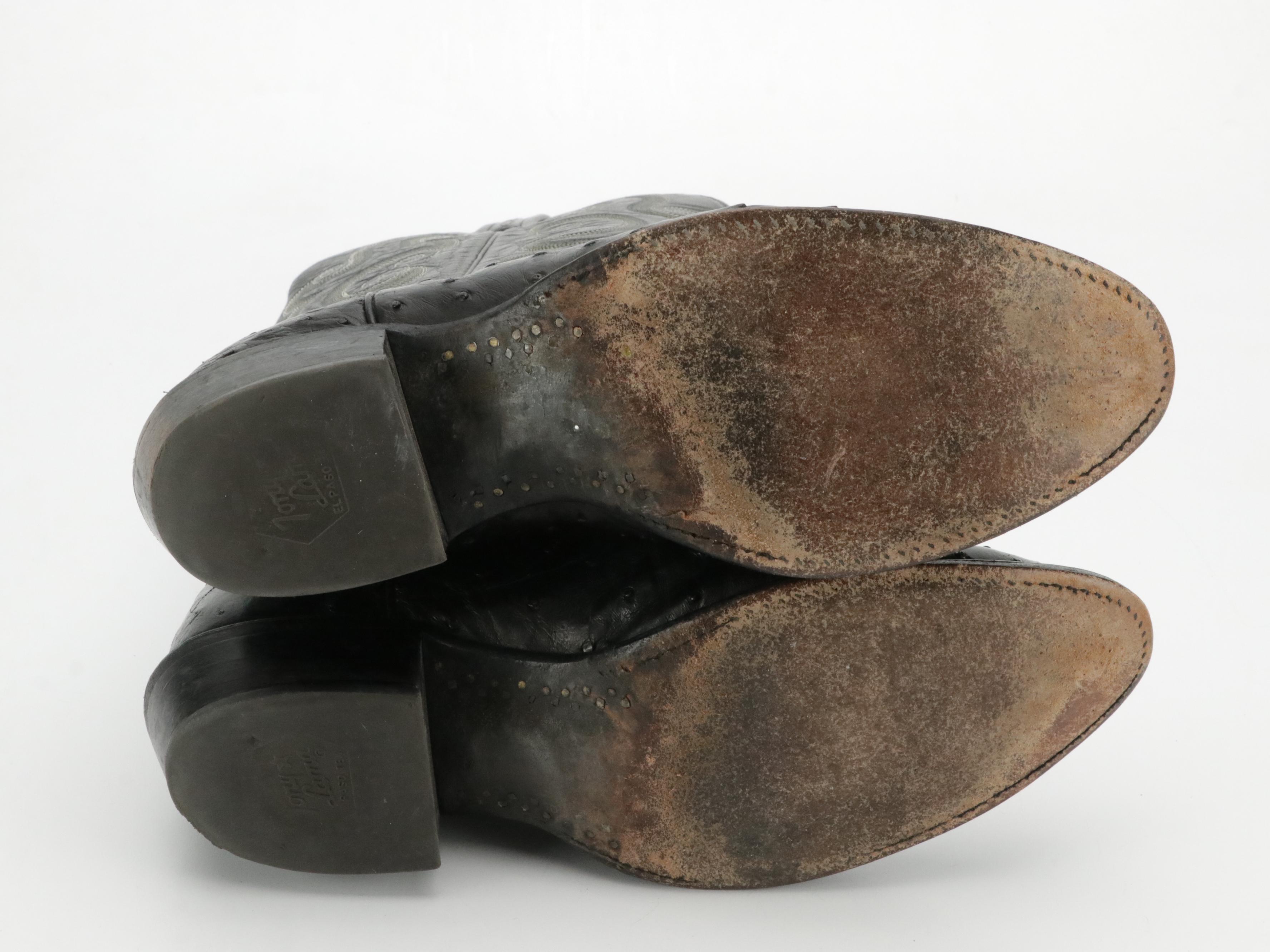 Men's Tony Lama Black Ostrich Leather Western Boots