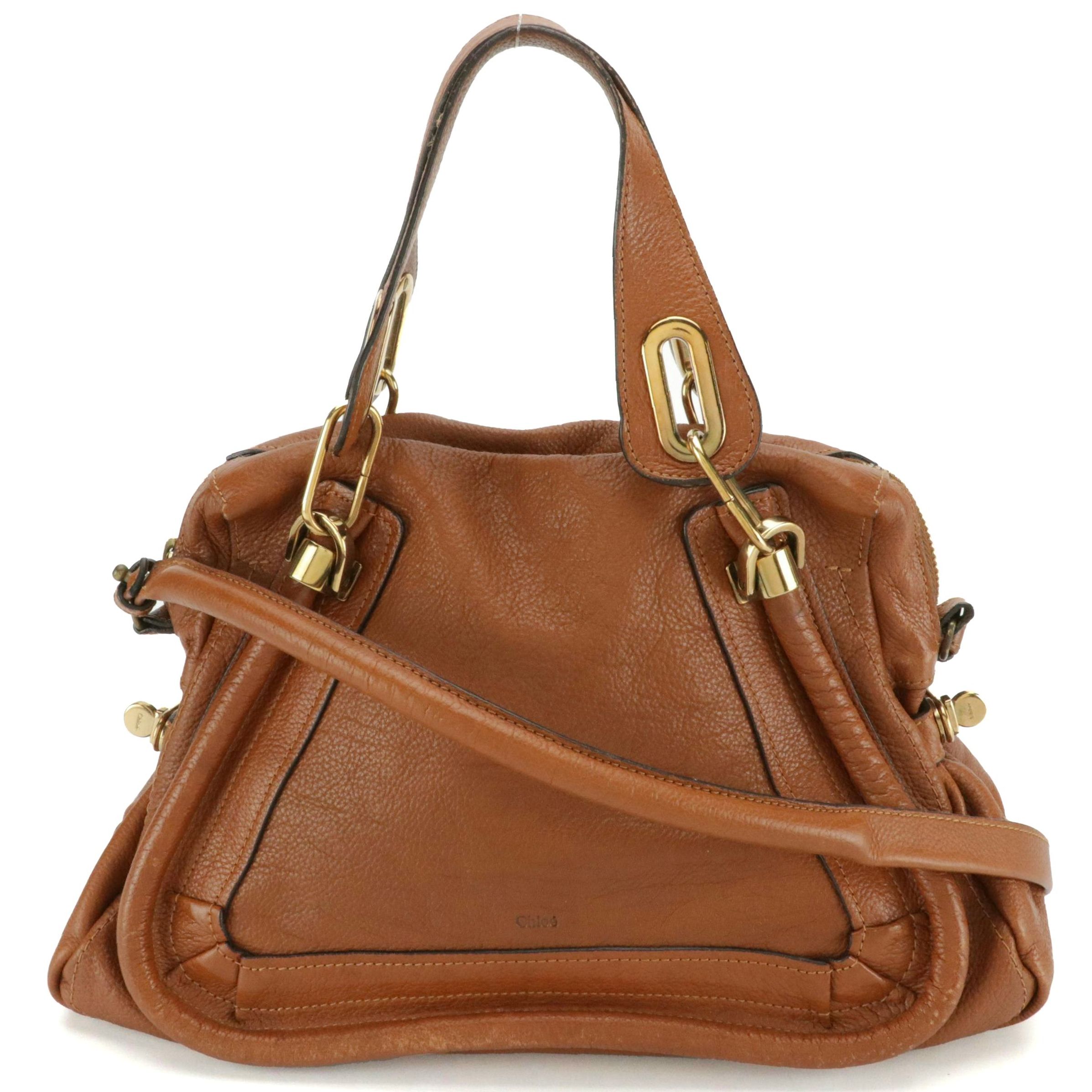 Chloé Marcie Two-Way Bag in Saddle-Stitched Brown Leather