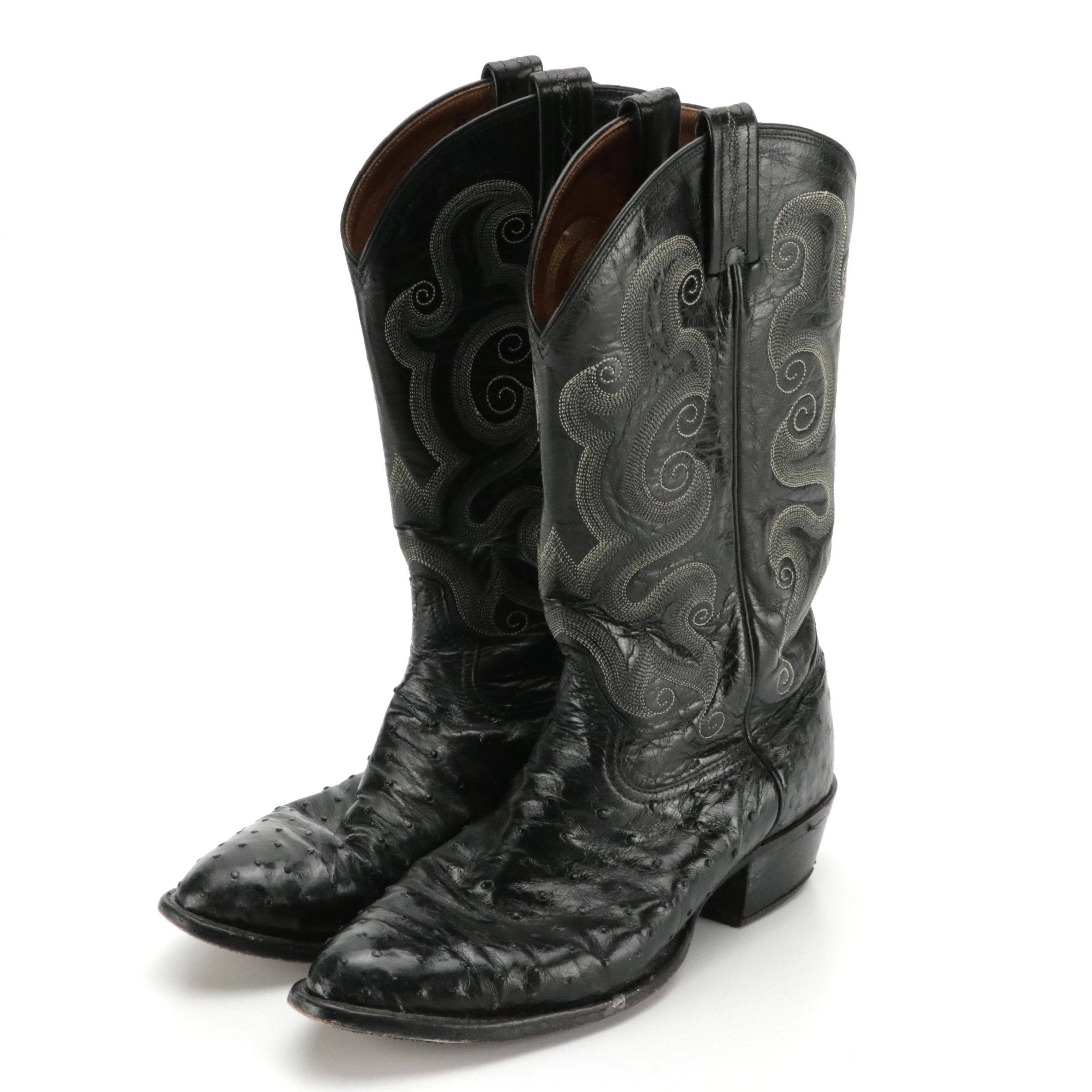 Men's Tony Lama Black Ostrich Leather Western Boots
