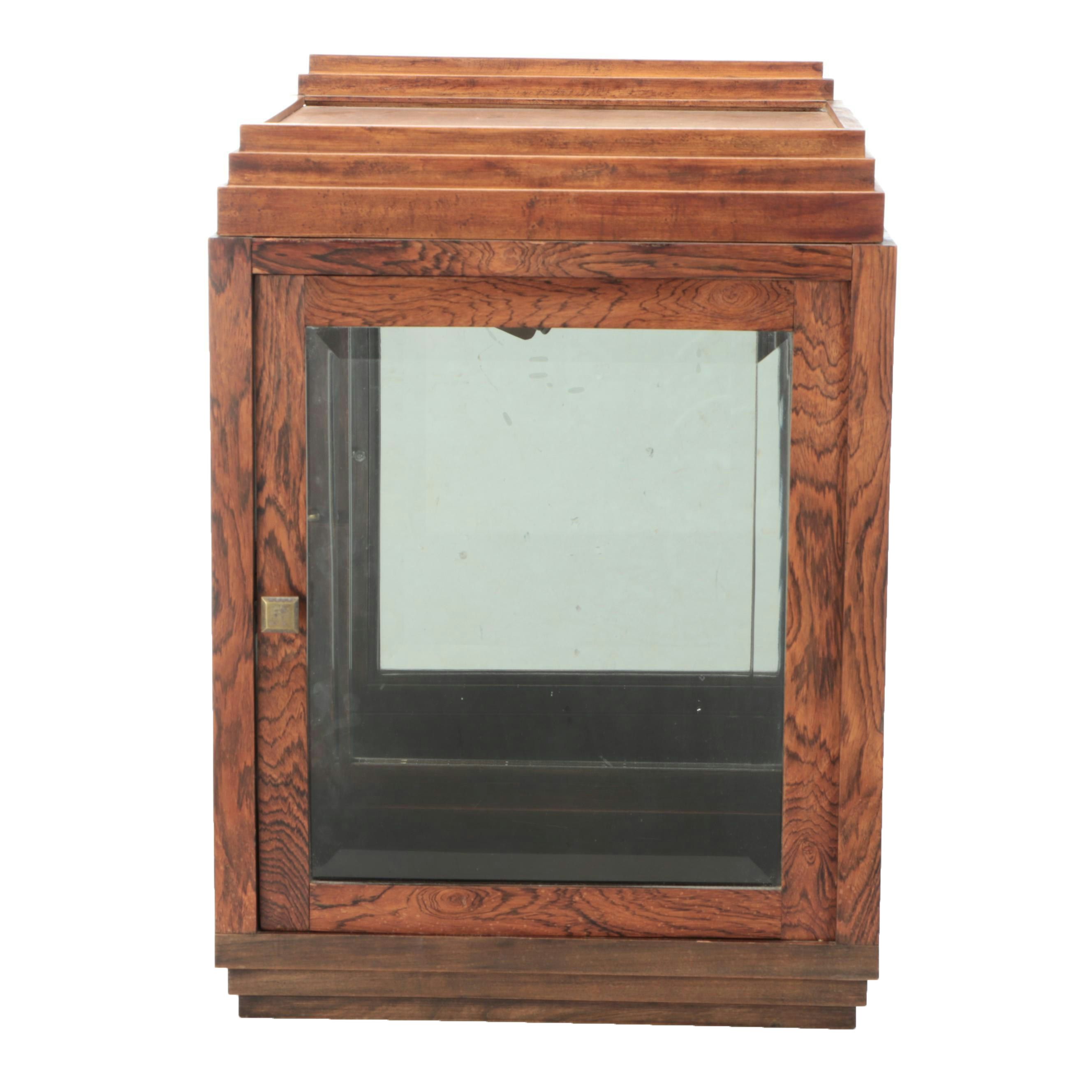 Mirrored Back Illuminated Wood and Glass Display Cabinet