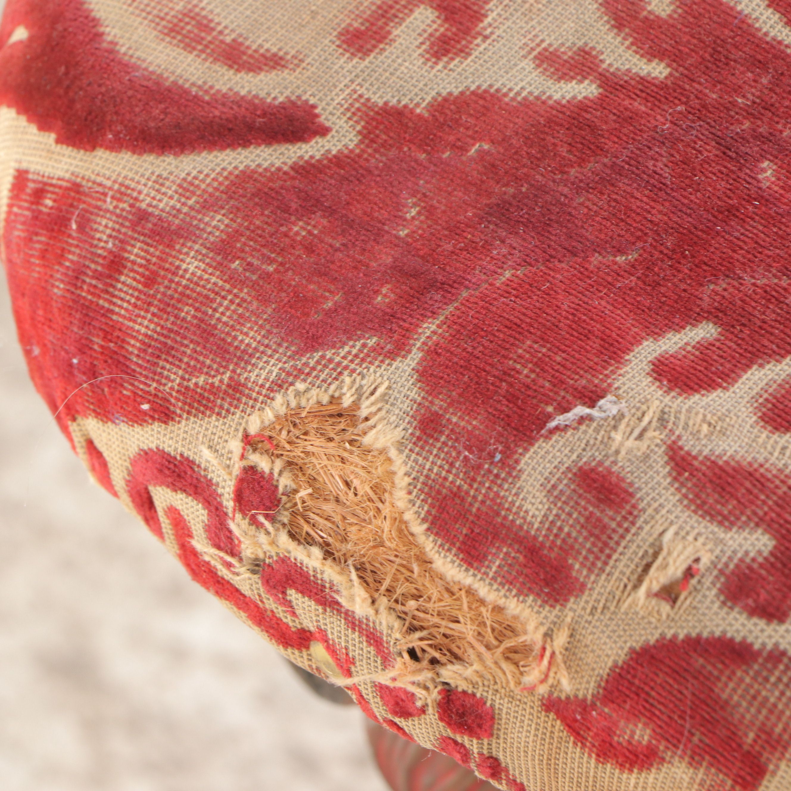 Antique Cast Iron Bench with Paisley Upholstery