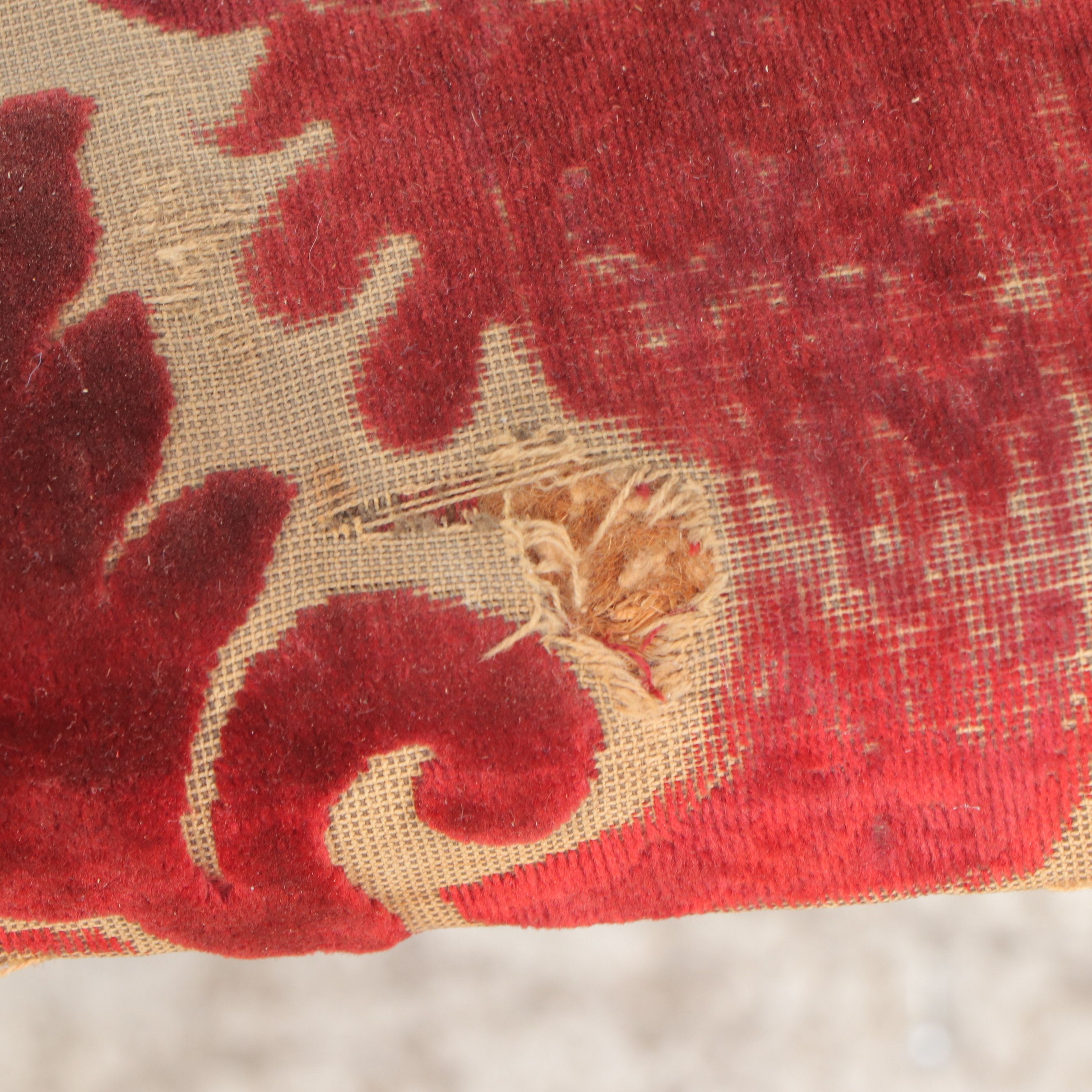 Antique Cast Iron Bench with Paisley Upholstery