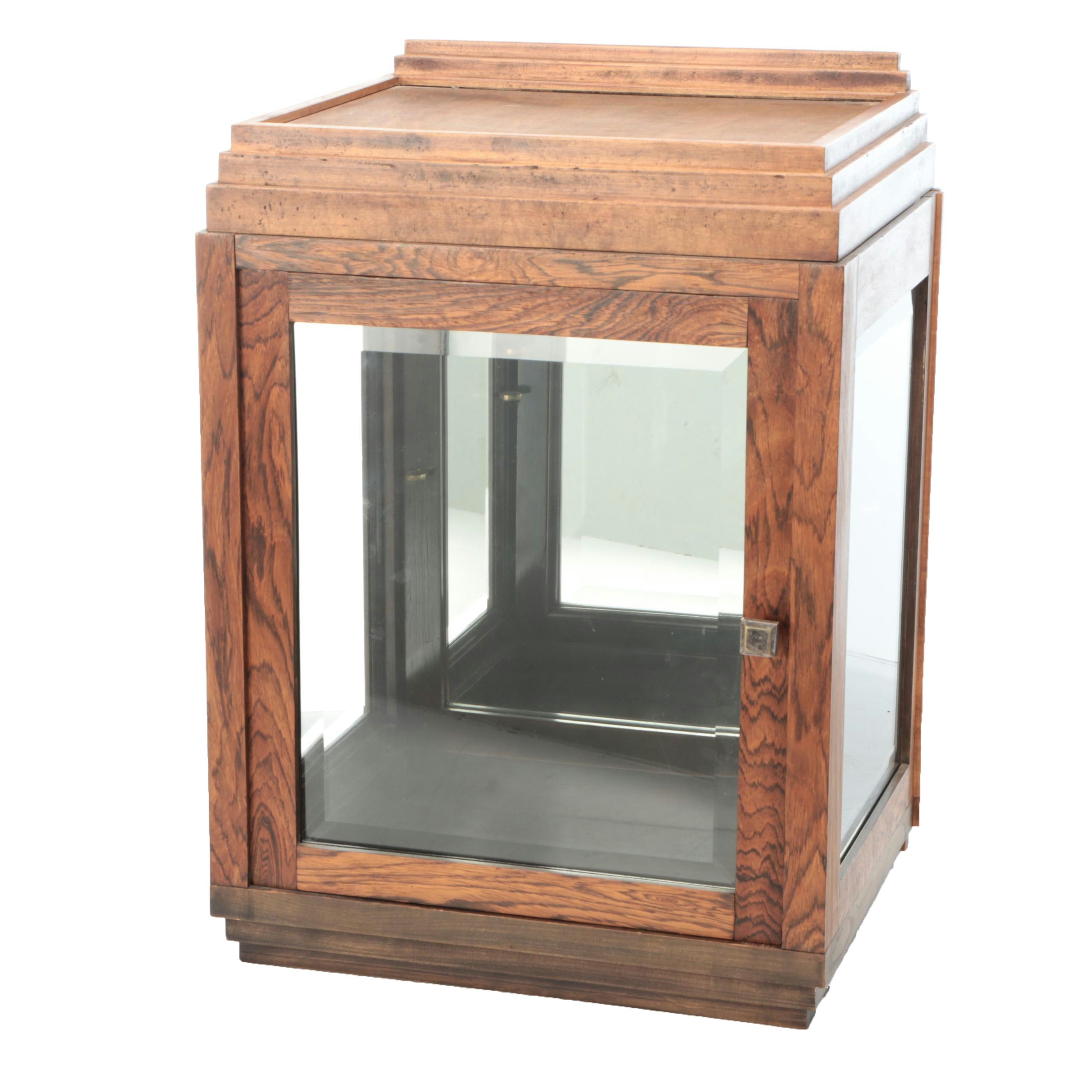 Mirrored Back Illuminated Wood and Glass Display Cabinet