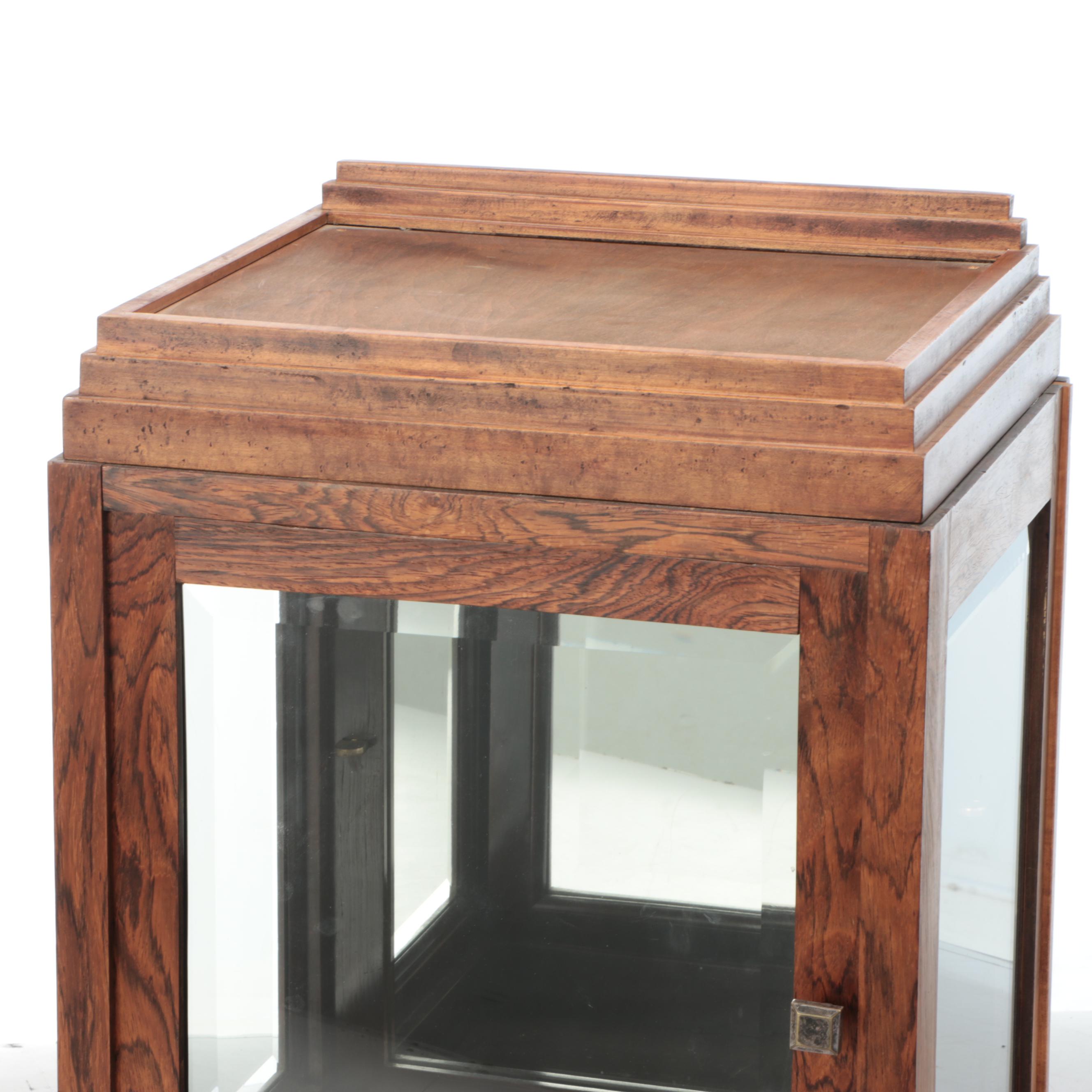 Mirrored Back Illuminated Wood and Glass Display Cabinet