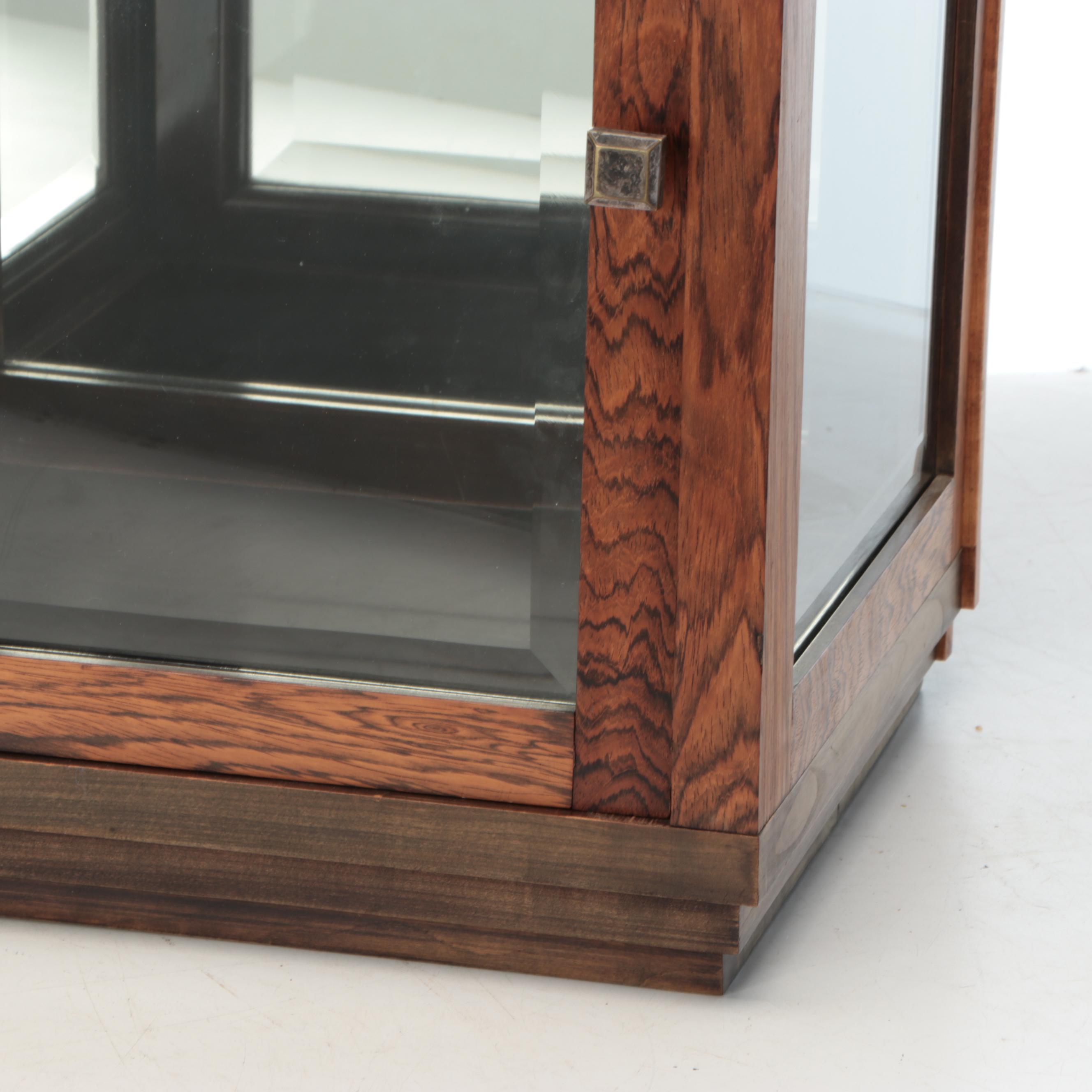 Mirrored Back Illuminated Wood and Glass Display Cabinet