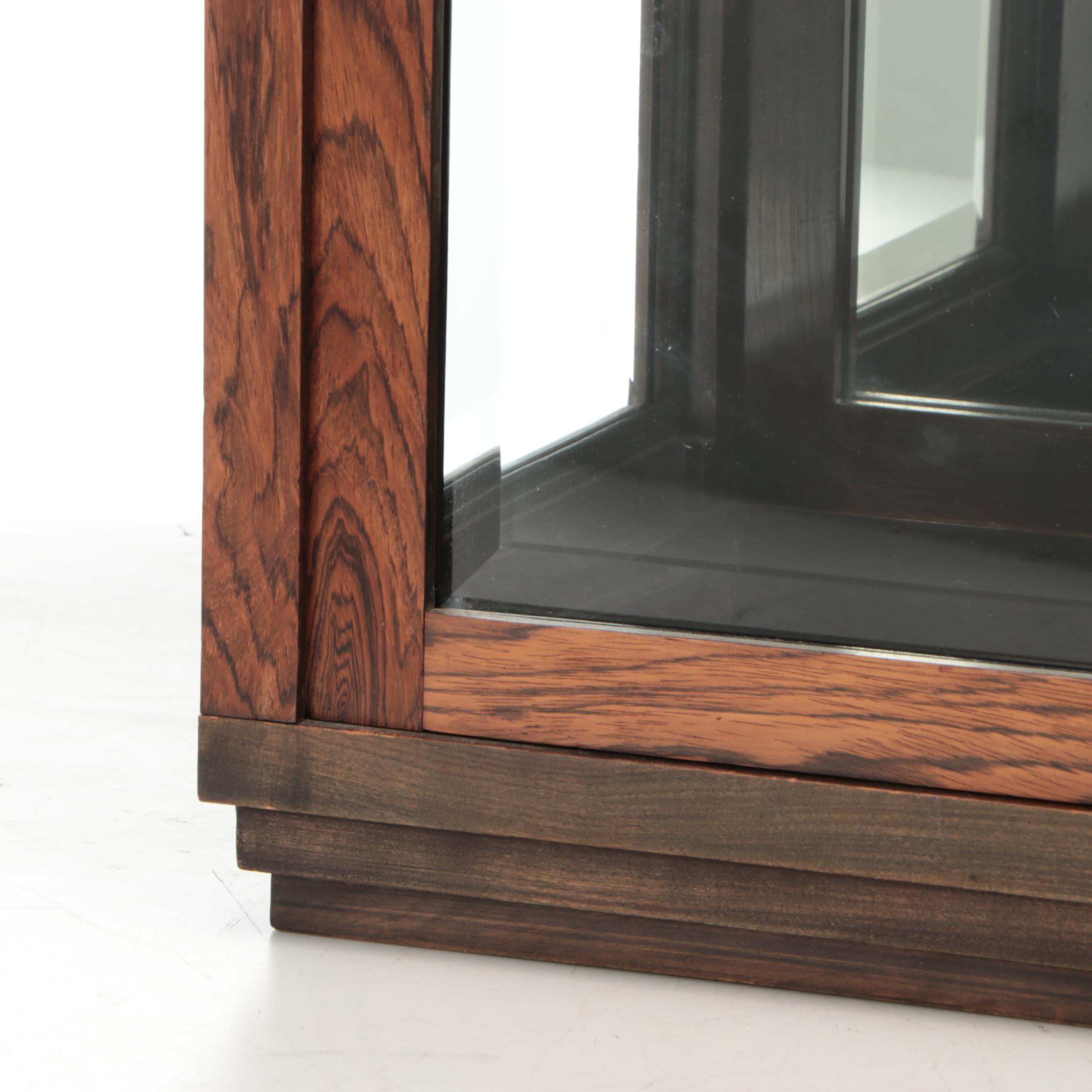 Mirrored Back Illuminated Wood and Glass Display Cabinet