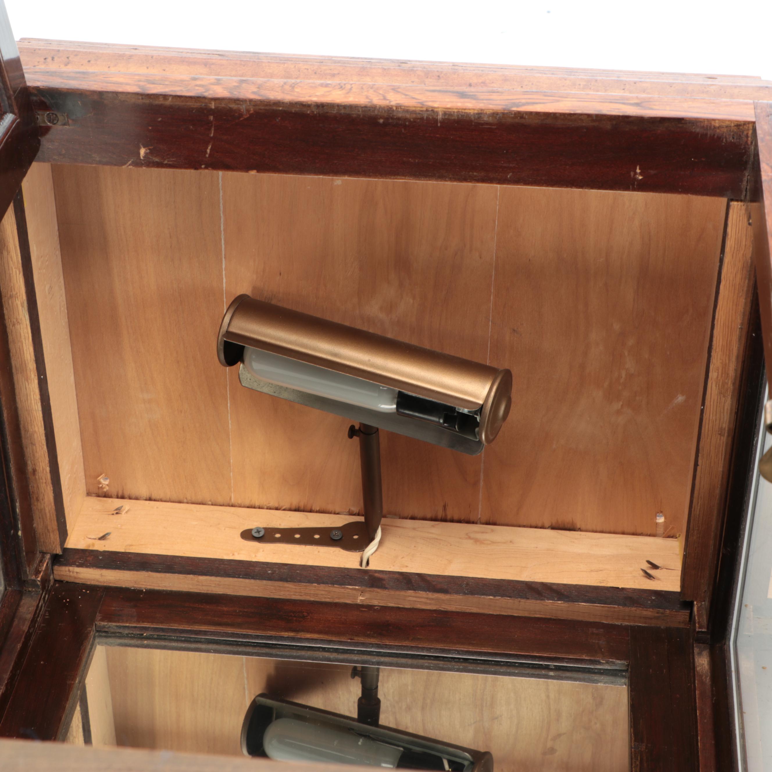 Mirrored Back Illuminated Wood and Glass Display Cabinet