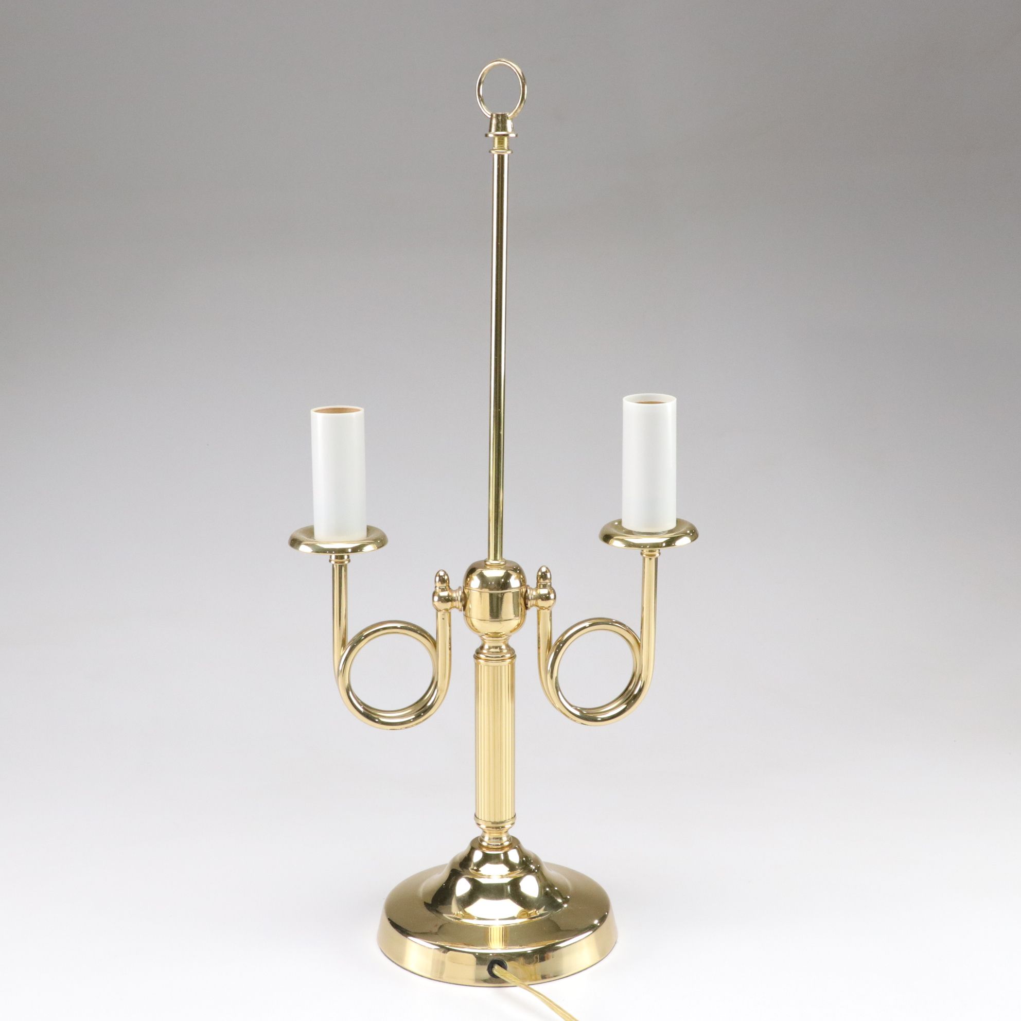 Crown Court Neoclassical Brass Bouillotte Table Lamp, Oval Skinny Pleat Shade