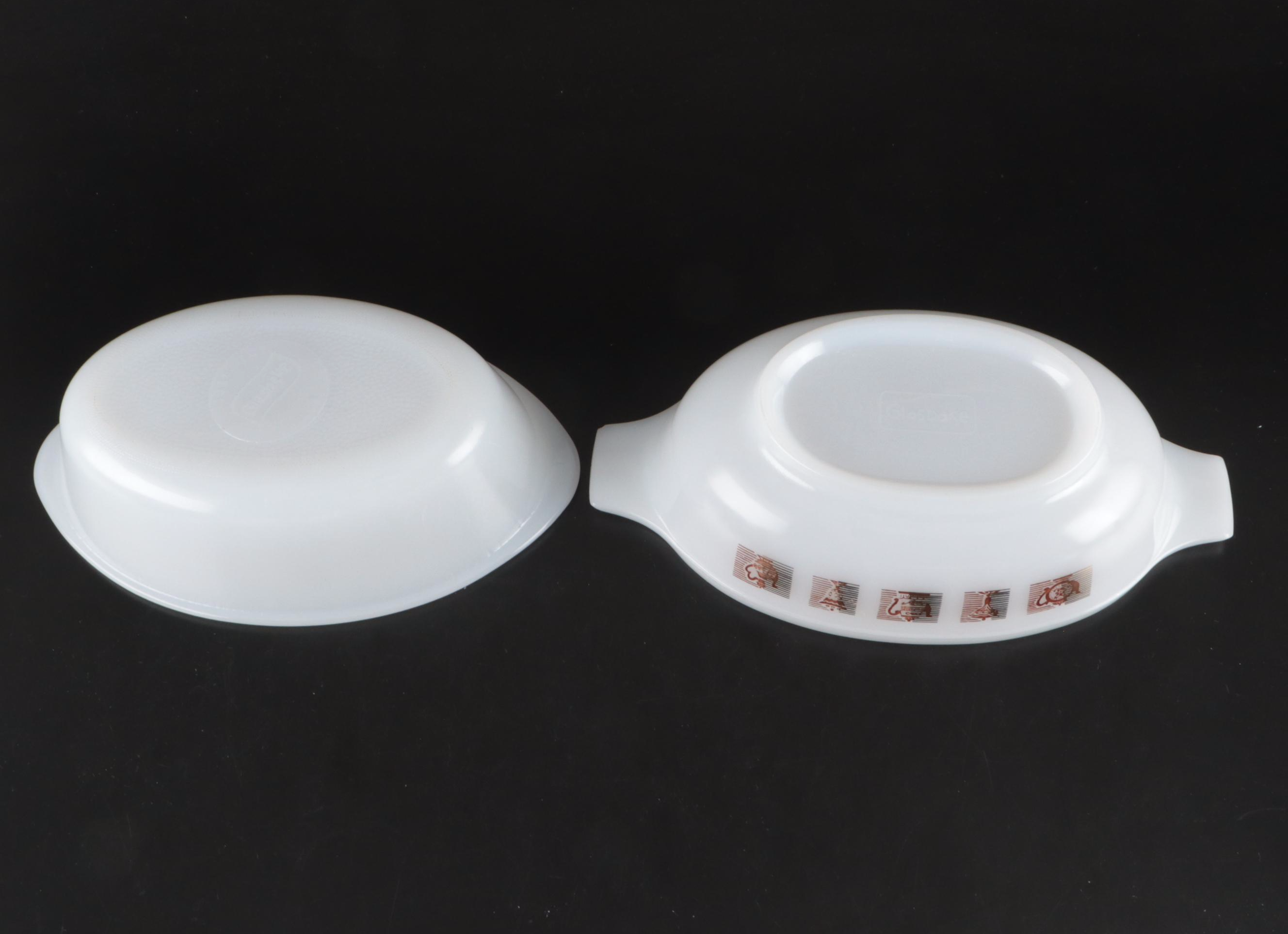 Pyrex "Harvest" Milk Glass Cups with Other Glass and Metal Kitchenware