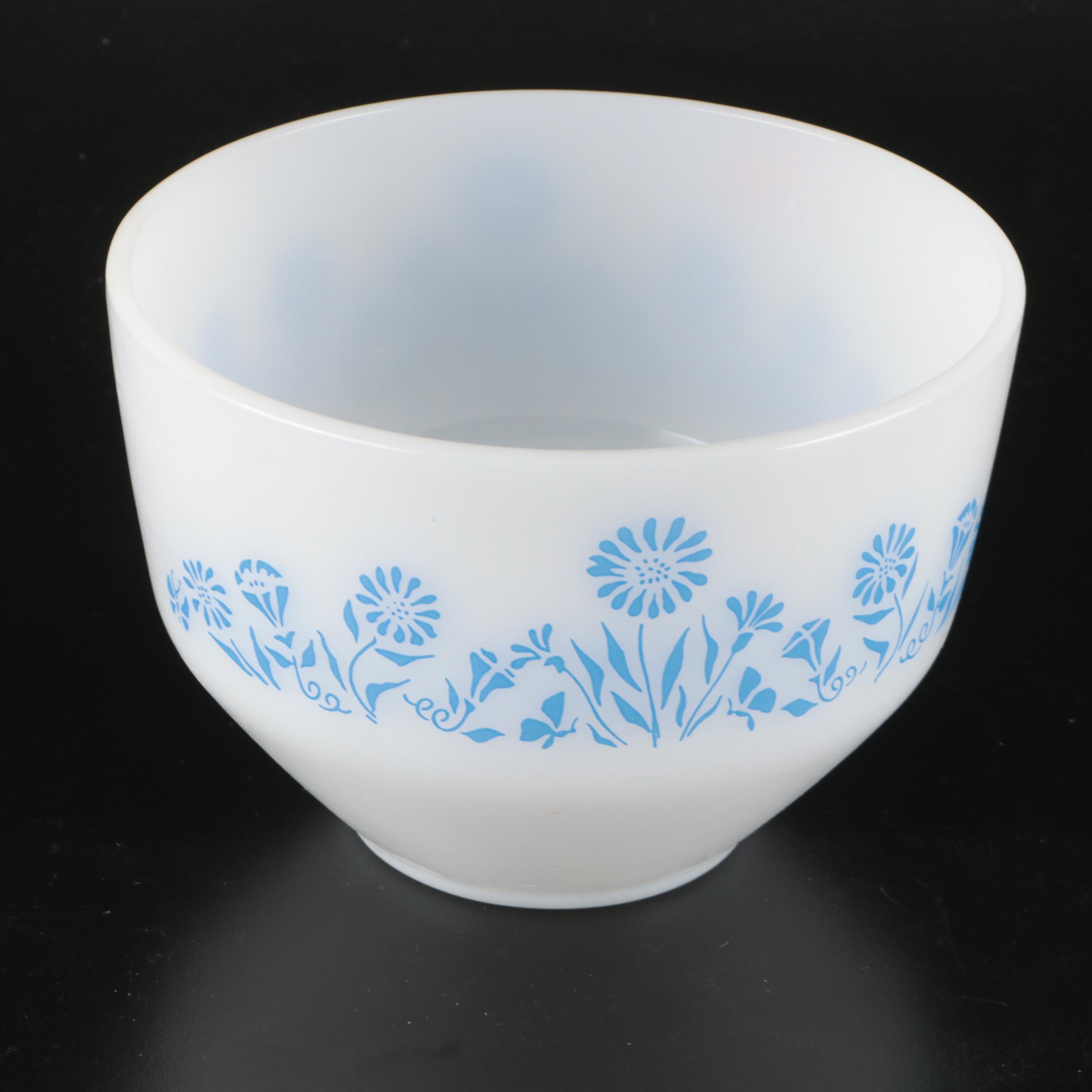 Pyrex "Harvest" Milk Glass Cups with Other Glass and Metal Kitchenware