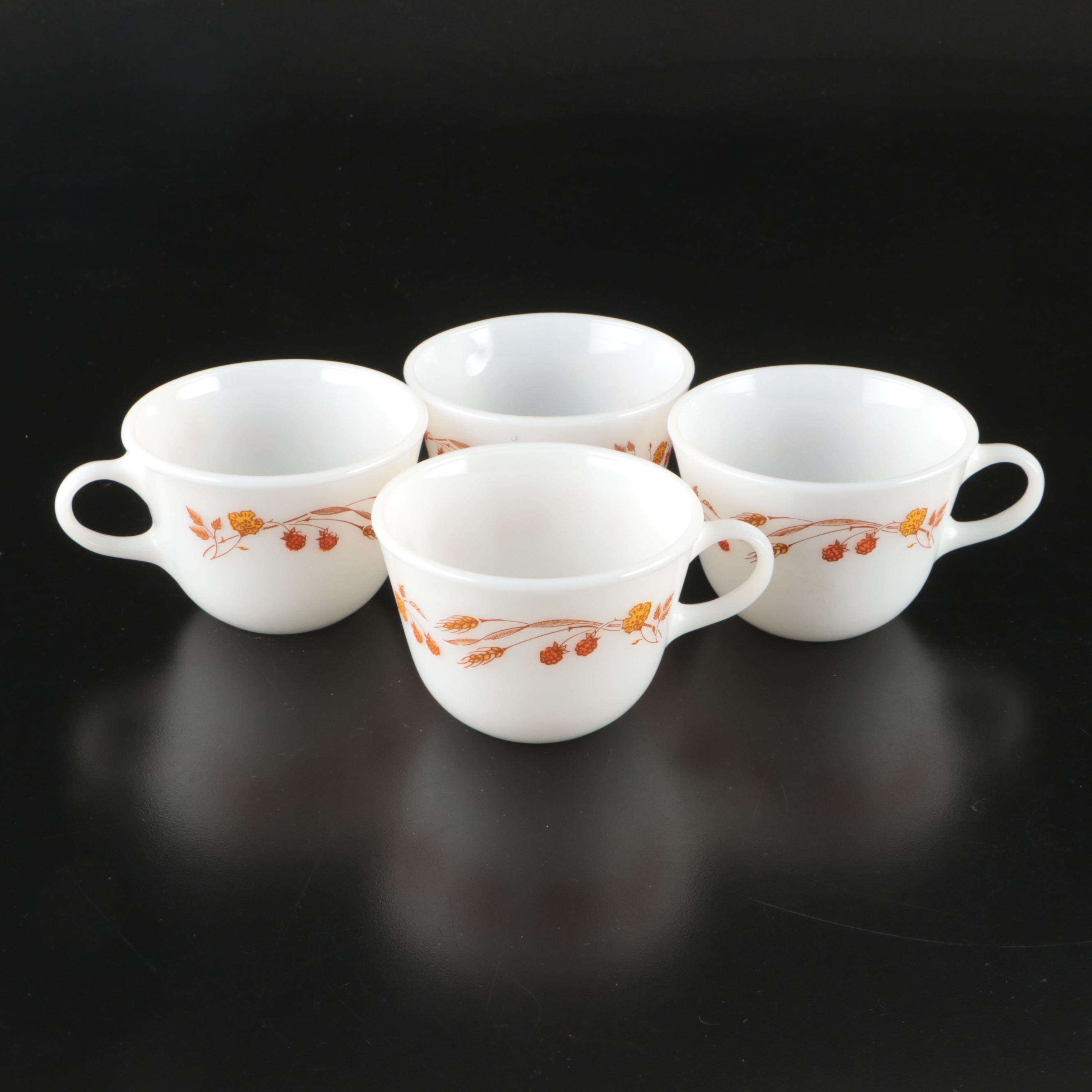 Pyrex "Harvest" Milk Glass Cups with Other Glass and Metal Kitchenware