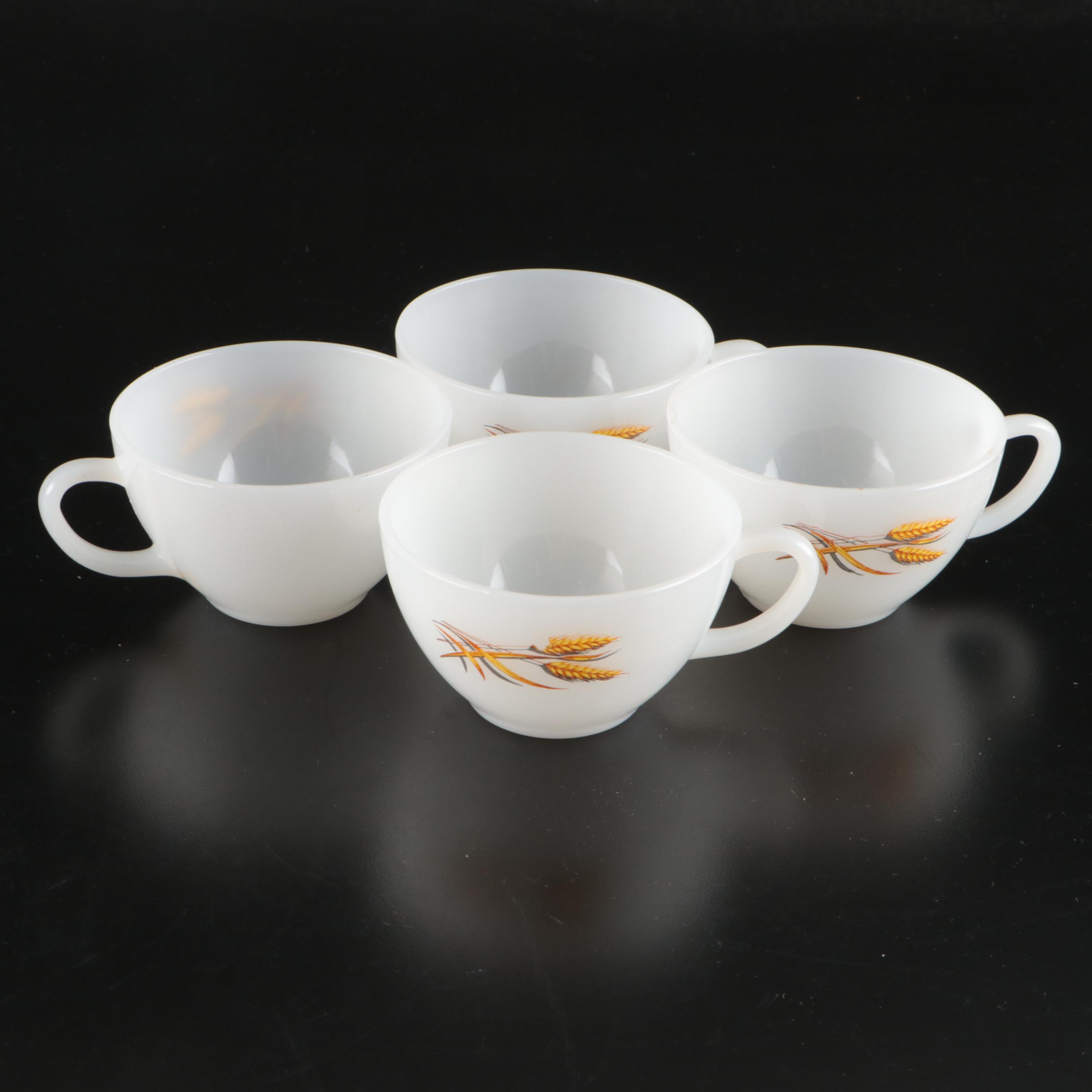 Pyrex "Harvest" Milk Glass Cups with Other Glass and Metal Kitchenware