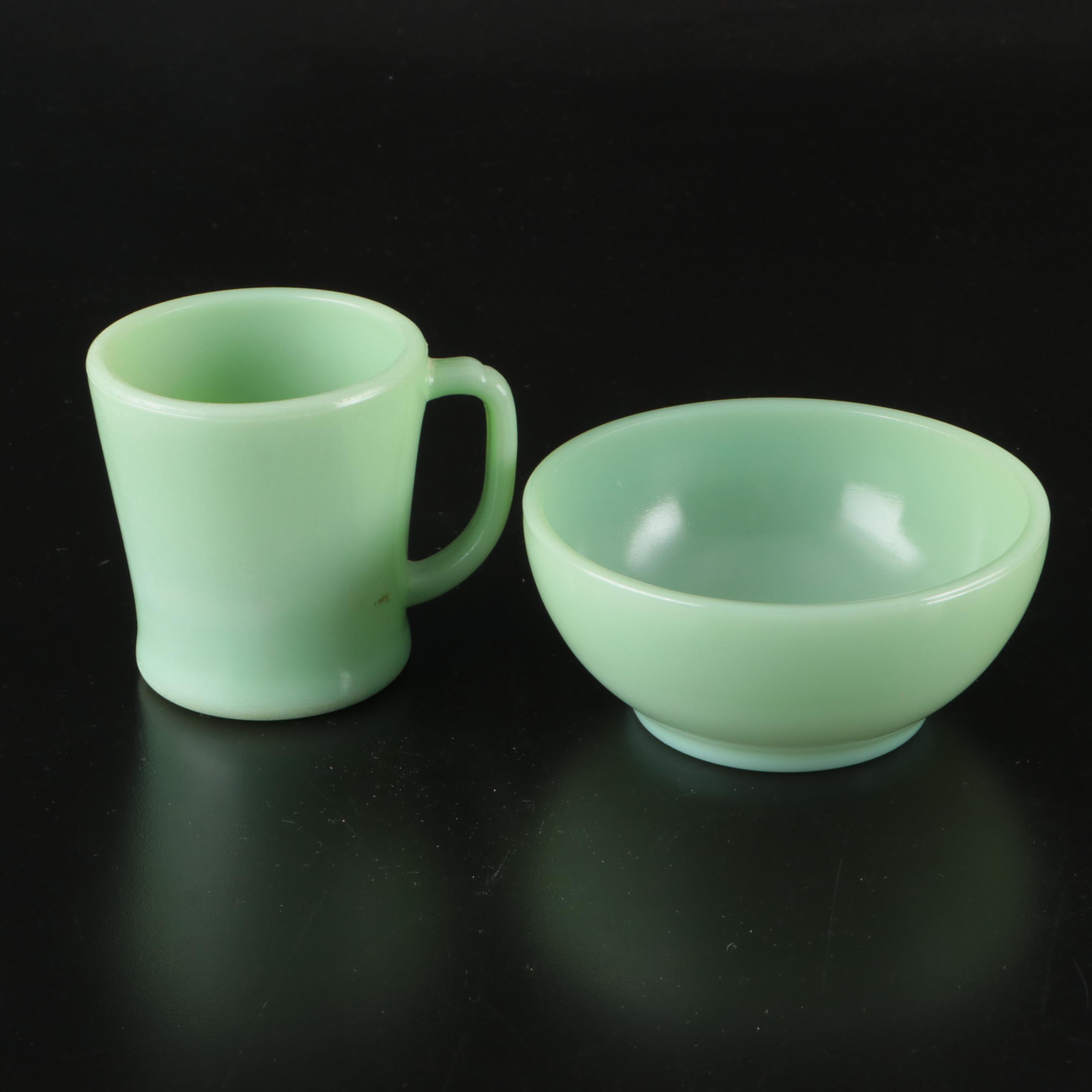 Pyrex "Harvest" Milk Glass Cups with Other Glass and Metal Kitchenware