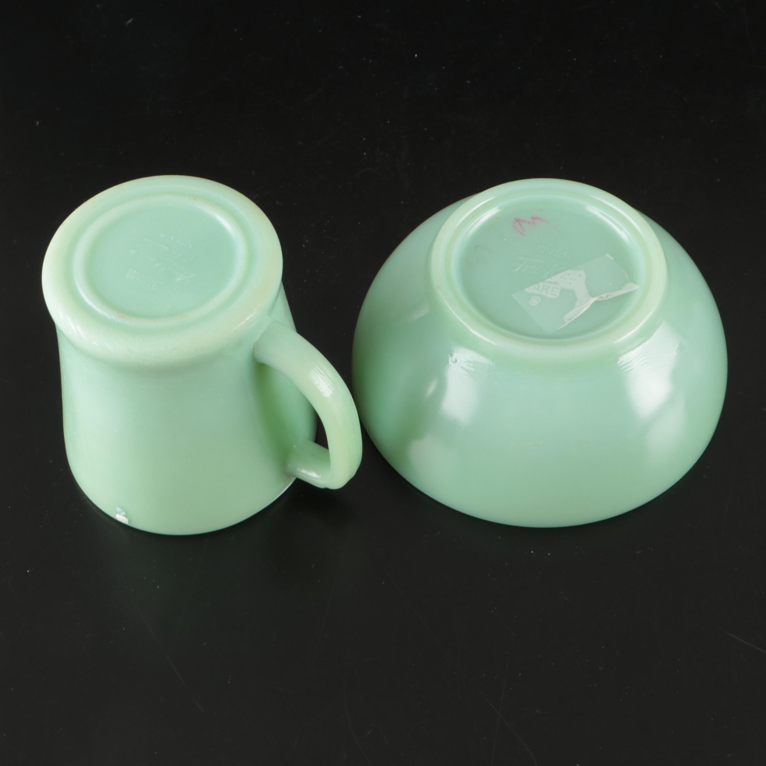 Pyrex "Harvest" Milk Glass Cups with Other Glass and Metal Kitchenware